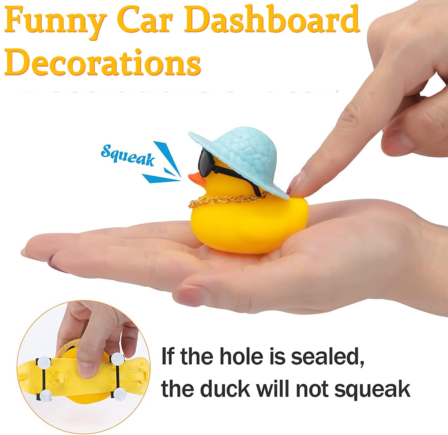 Wonuu Rubber Duck Car Dashboard Ornament - Cute Decorative Accessory with Mini Hat, Necklace, Sunglasses, Chair & Skateboard - Perfect for Car Interior Decor, Gifts & Fun Office Desk Accessories