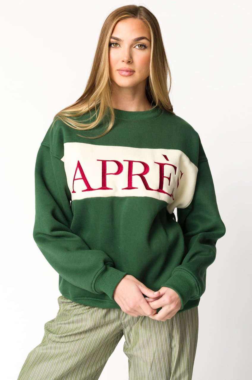 Pine Green Colorblocked Crewneck Sweatshirt for Women | Trendy Casual Pullover | Perfect for Fall Outfits & Layering