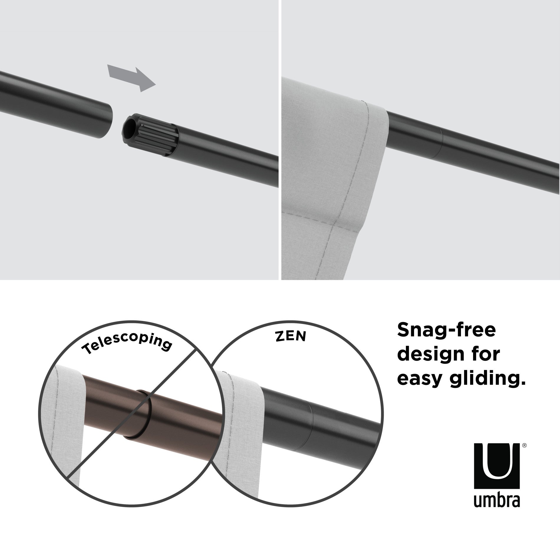 Zen Blackout Curtain Rod - Heavy Duty Adjustable Window Drapery Rod for Bedroom & Living Room - Perfect for Light Blocking & Privacy