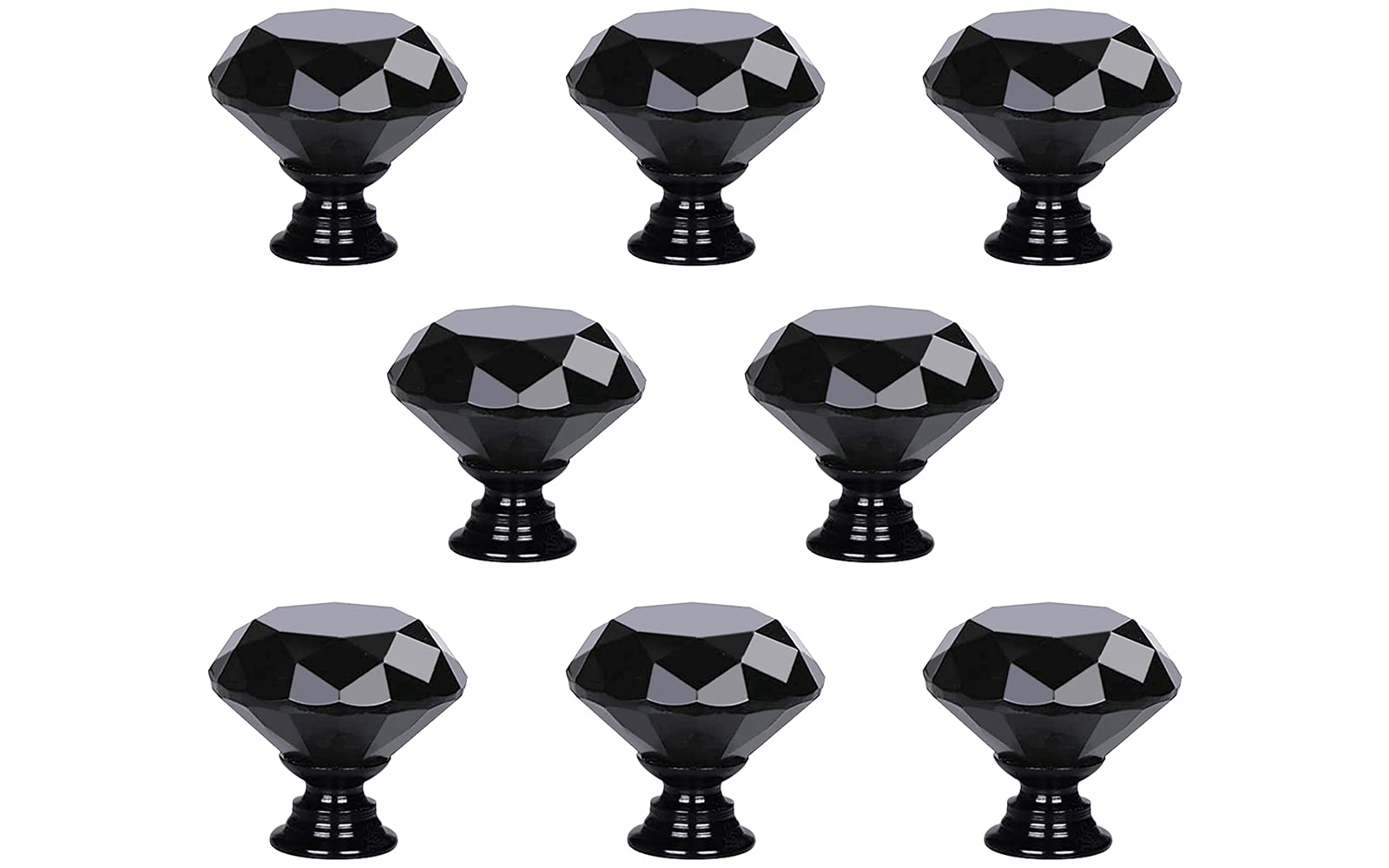 **8 Pack Crystal Cabinet Knobs - Black for Kitchen & Bathroom Drawers**