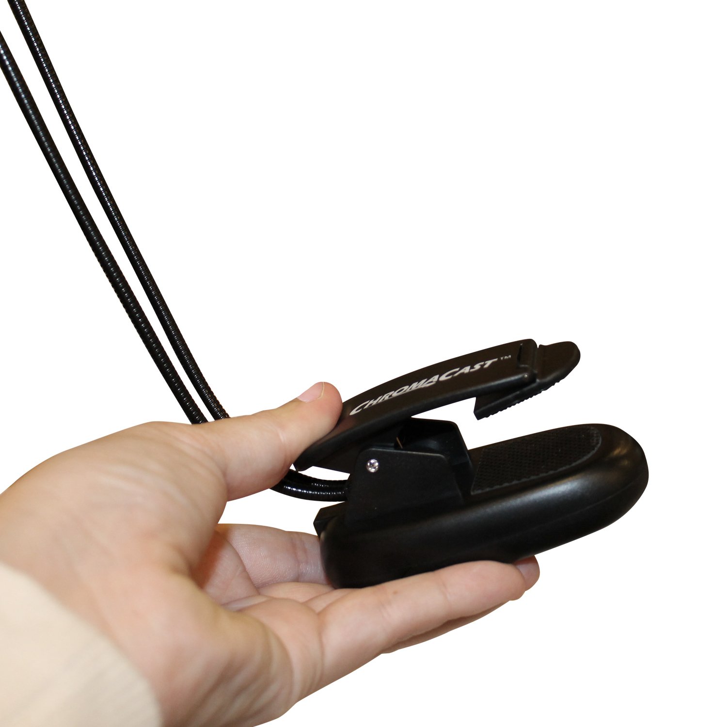 ChromaCast LED Music Stand Clip-On Dual Head Book Light - Adjustable Brightness 2-Level Reading Lamp for Bed, Piano, Sheet Music - Lightweight & Portable with Batteries & Wall Adapter Included