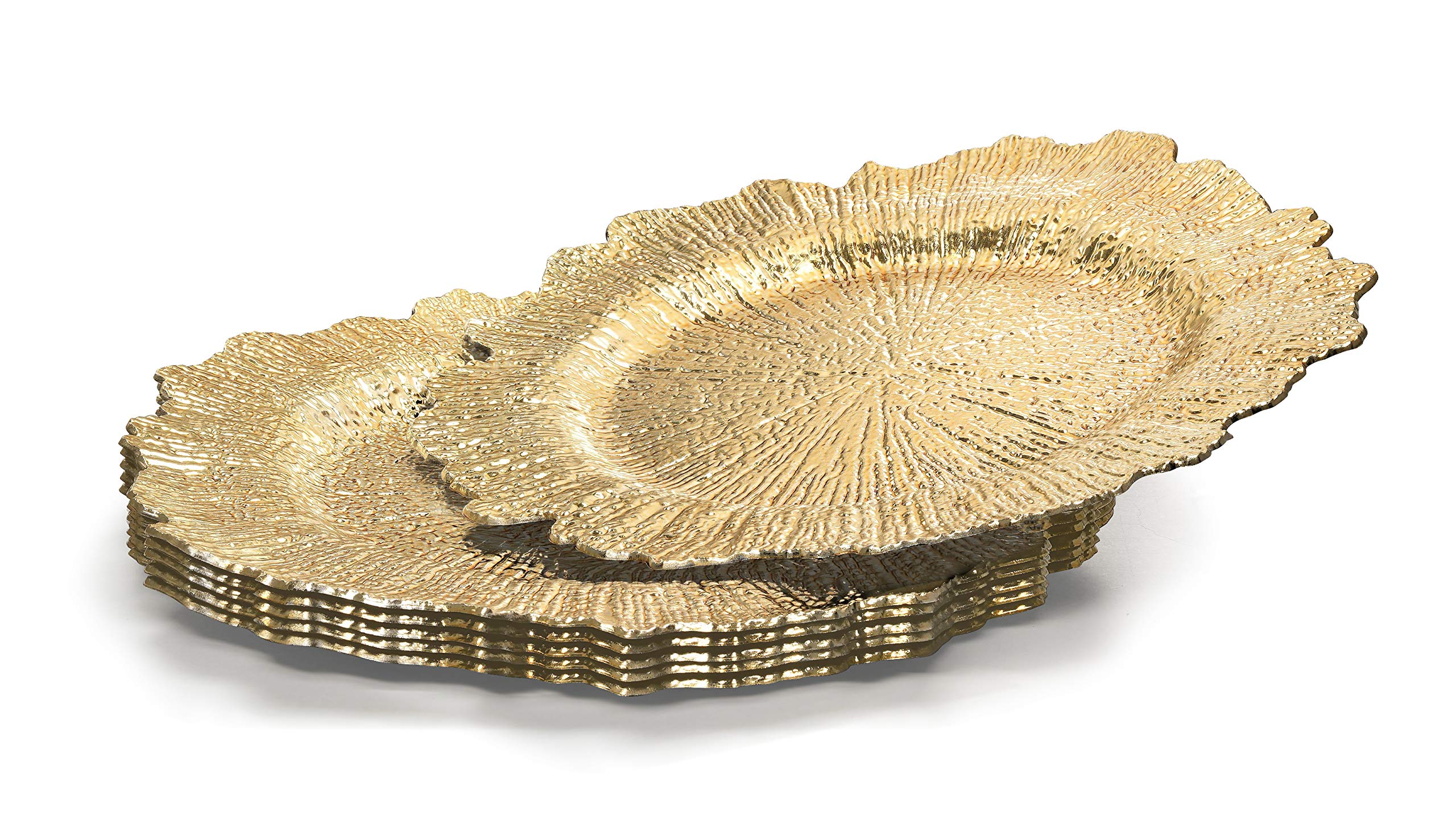20-Pack 13'' Round Plastic Acrylic Wedding Charger Plates - Coral & Shiny Gold for Elegant Dinner Parties, Bridal Showers, and Special Occasion Decorations