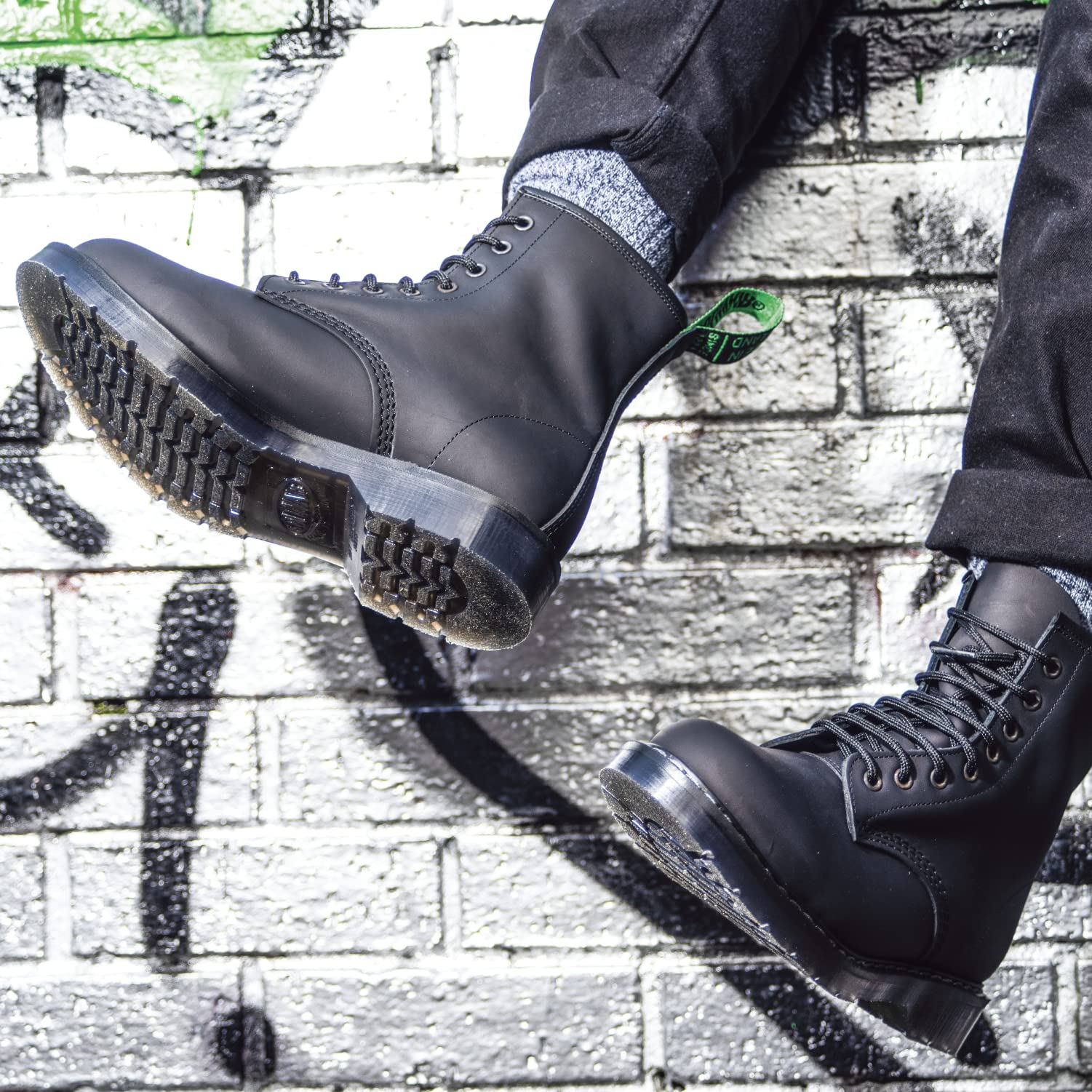 Solovair Greasy 8 Eye Derby Boots - Black Leather Unisex Shoes for Men & Women | Perfect for Work, Casual Wear & Outdoor Activities