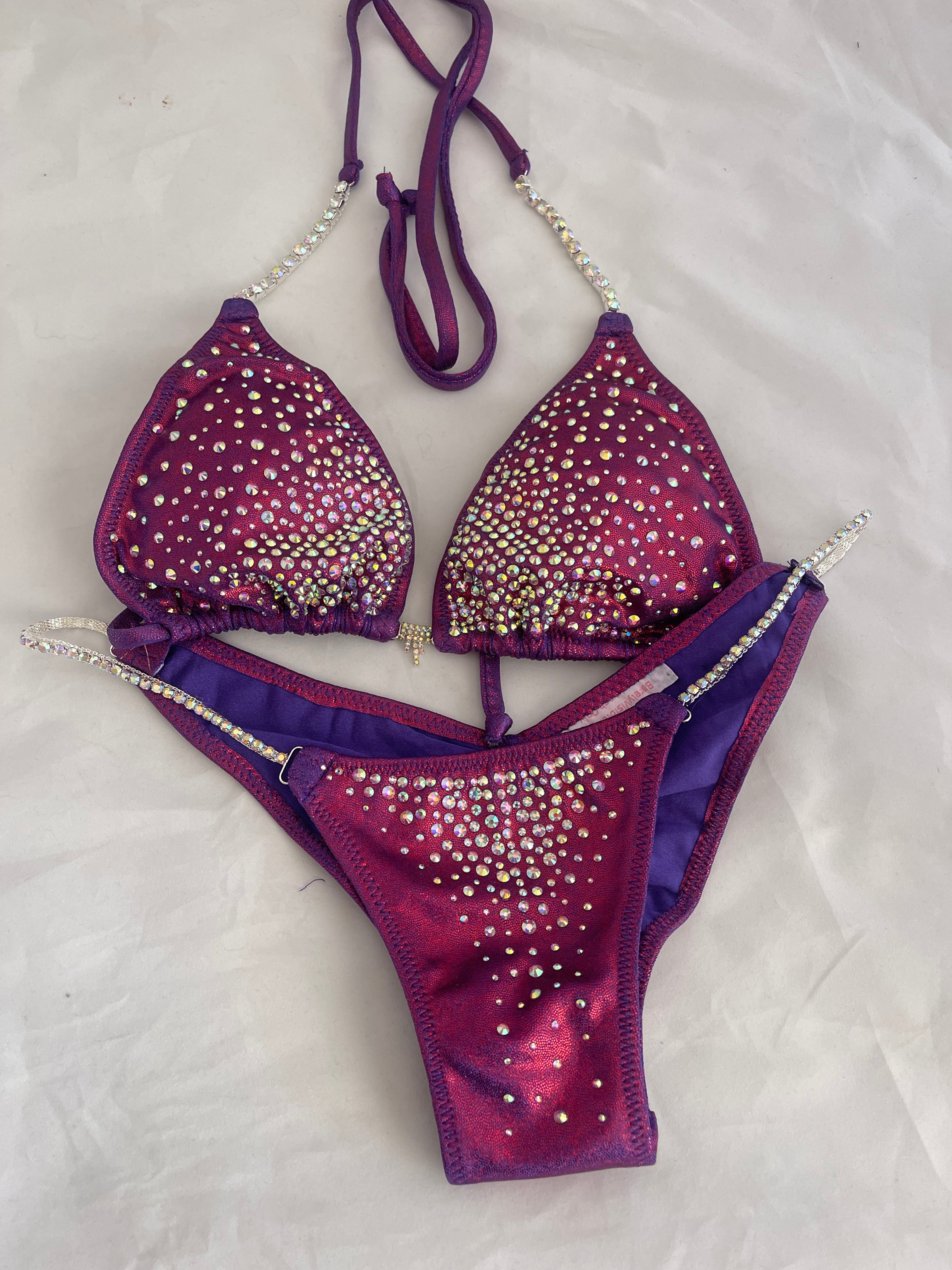 CS407 Purple & Hot Pink Rhinestone Grape Competition Bikini - High Performance Swimwear for Dance, Cheerleading & Pageants