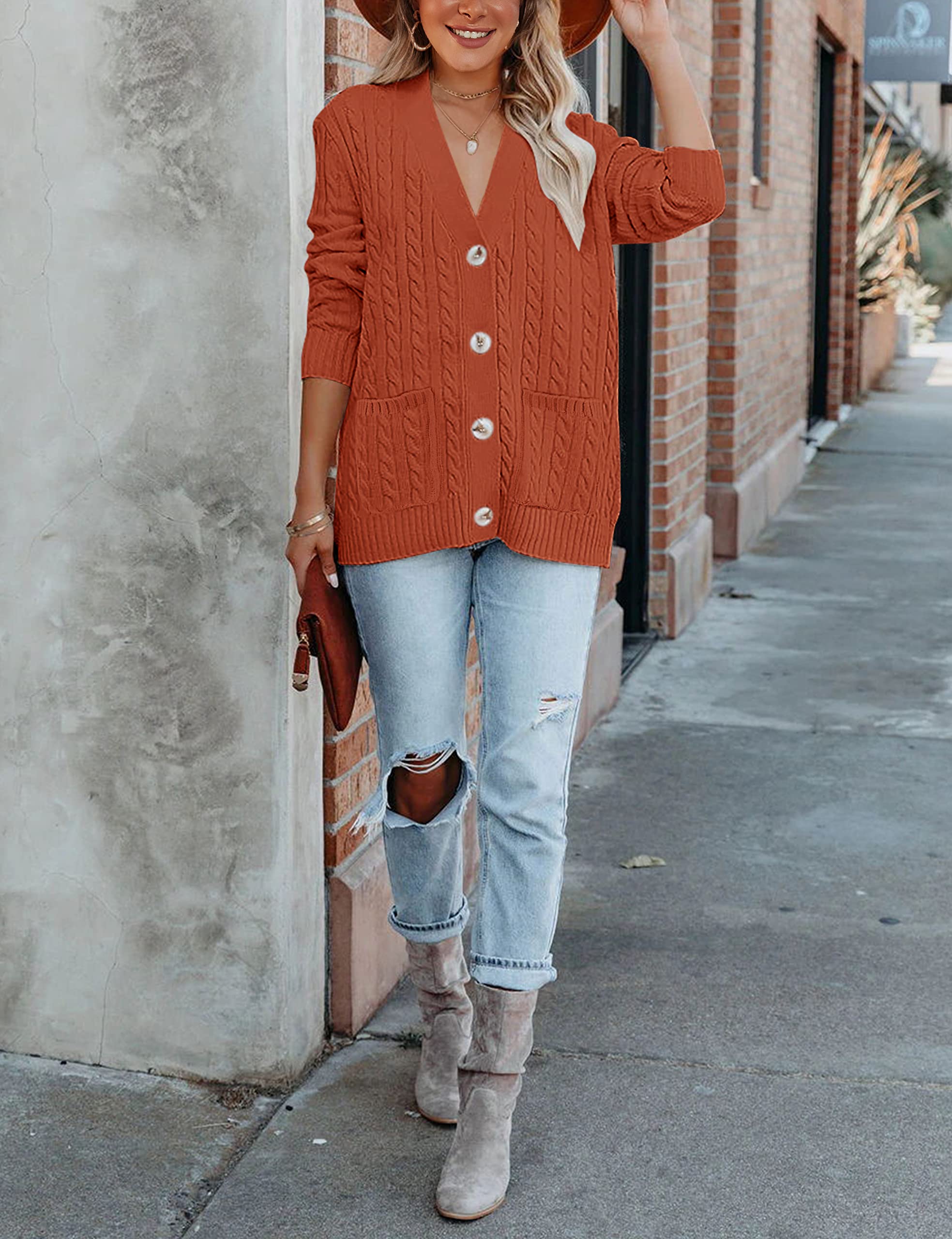 MEROKEETY Women's 2025 Long Sleeve Cable Knit Button Cardigan Sweater - Soft Open Front Coat with Pockets for Fall & Winter | Perfect for Office, Casual Outfits and Date Nights