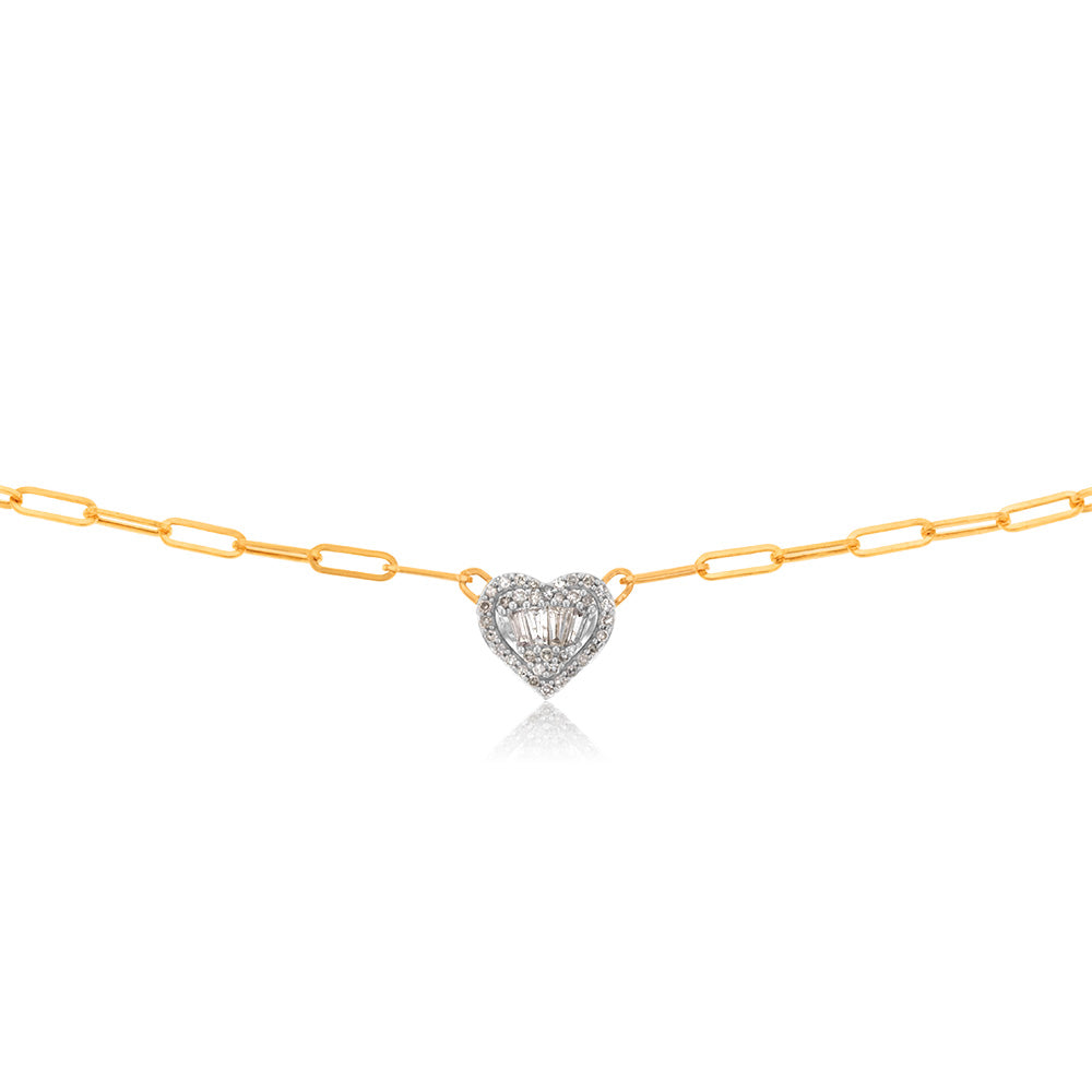 14K Yellow & White Gold 1/2 Carat Diamond Heart Pendant Necklace with 16