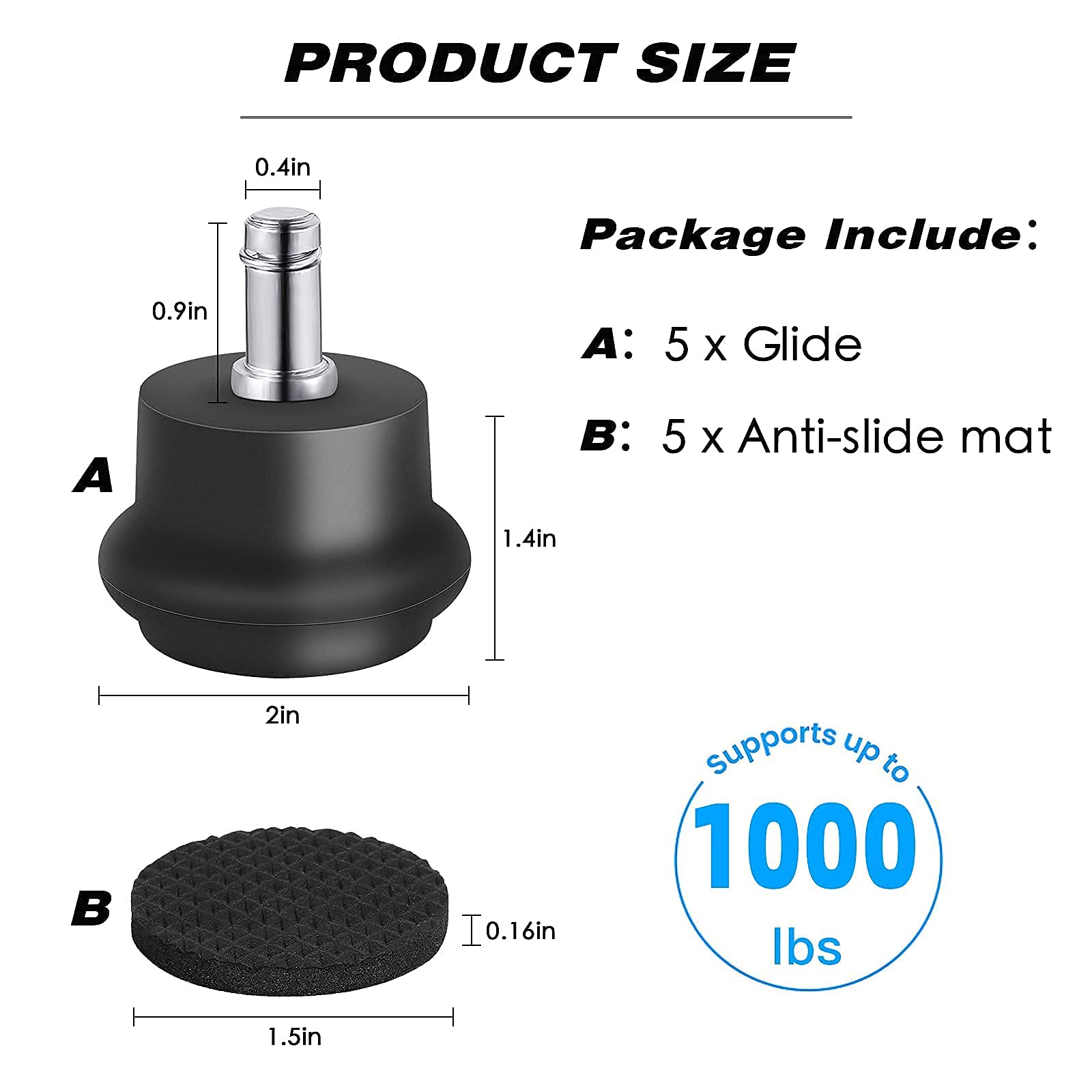 Bell Glides Replacement Office Chair Wheels - Convert Swivel Casters to Fixed Stationary Castors for Carpet Floors | Includes Self-Adhesive Felt Pads & Wheel Stoppers | Perfect for Home Office, Conference Rooms & Workspaces