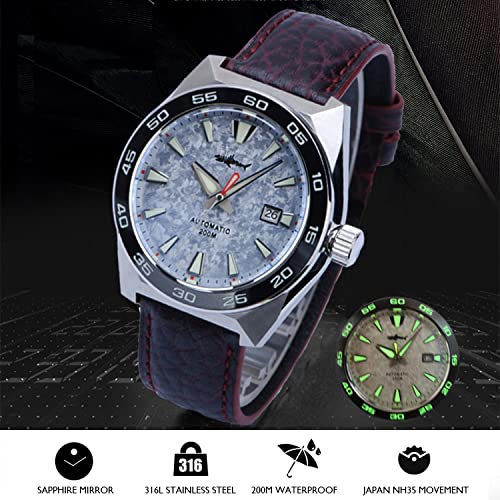 Luxury Automatic Pilot Watch for Men - Mechanical Diver Watch with 200M Waterproof, C3 Luminous, Sapphire Crystal, NH35 Movement, Ceramic Bezel & Leather Strap - Perfect for Military, Diving, Business & Everyday Wear