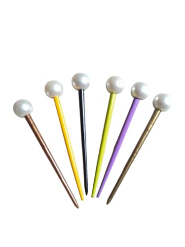 Handcrafted Multicolor Wooden Hair Juda Stick & Bun Pin Set for Women - 6 Pack | Elegant Hair Accessories for Weddings, Parties & Everyday Style