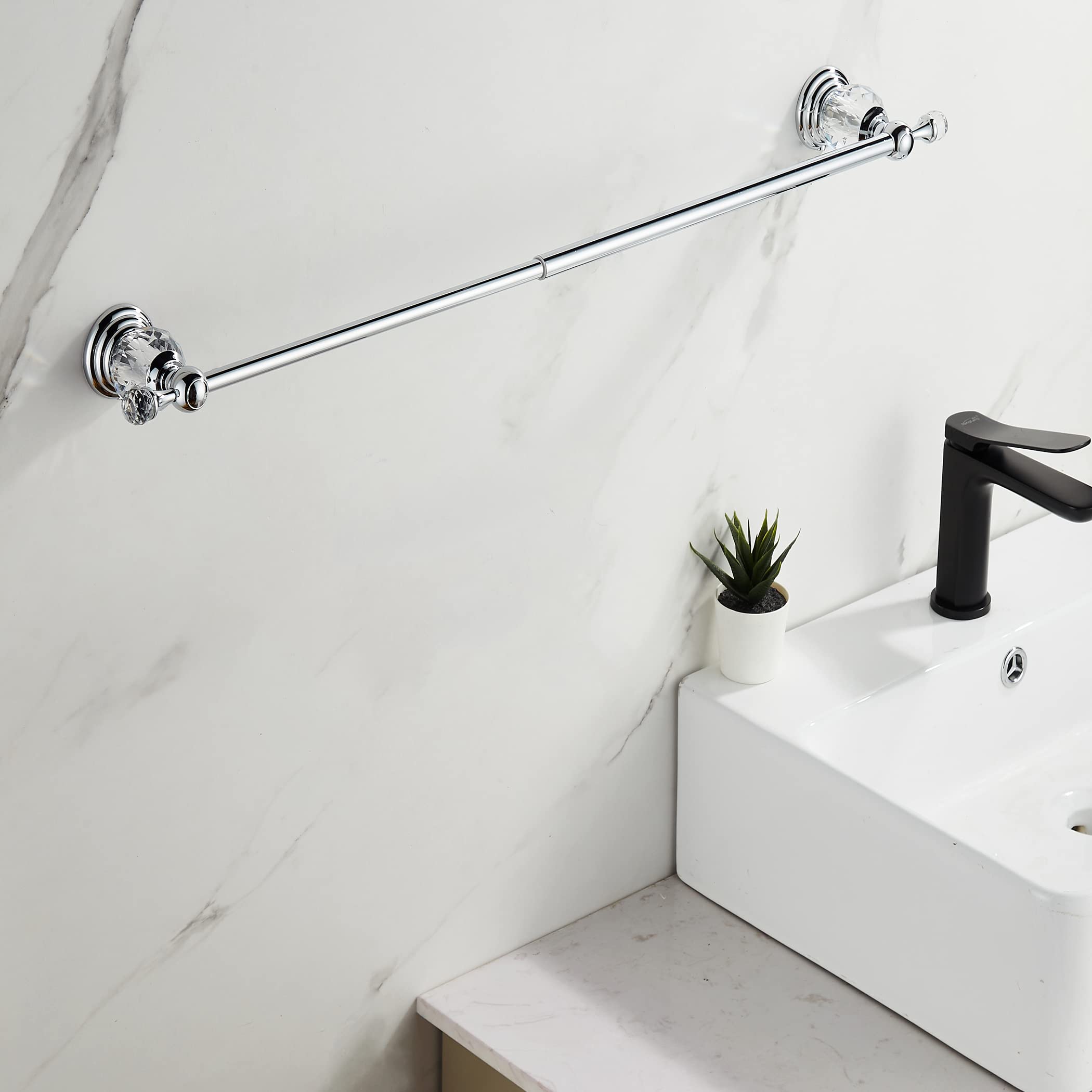 WOLIBEER Adjustable Stainless Steel Towel Bar - Chrome Expandable Towel Rack for Bathroom, Wall Mounted Towel Holder with Crystal Accents - Perfect for Modern Bathrooms, Spa, and Luxury Home Decor