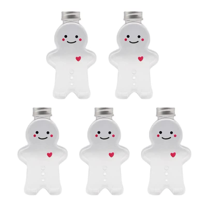 5pcs Cute Gingerbread Man Shaped Sealed Plastic Drinking Cups - Christmas Milk Bottles & Water Jugs for Kids, Holiday Party Decor & Baking Cookie Storage