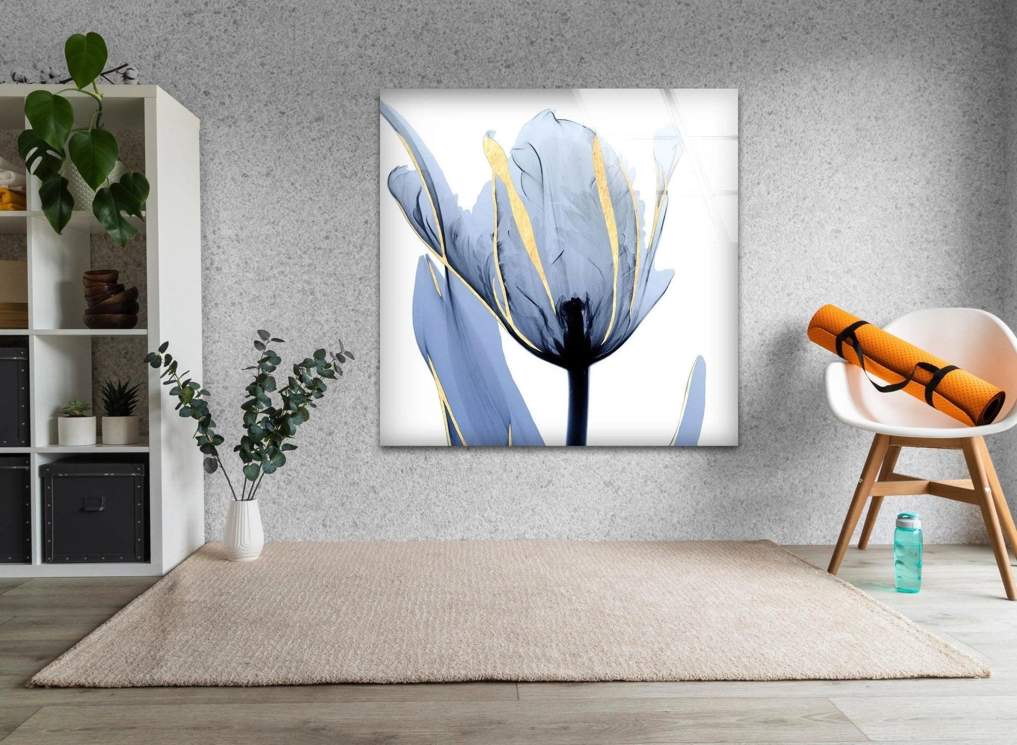 Albert Koetsier Blue Tulip Flower Glass Wall Art - Handcrafted Stained Glass Window Decor for Home, Office & Gift - Perfect for Living Room, Bedroom & Wedding Decorations