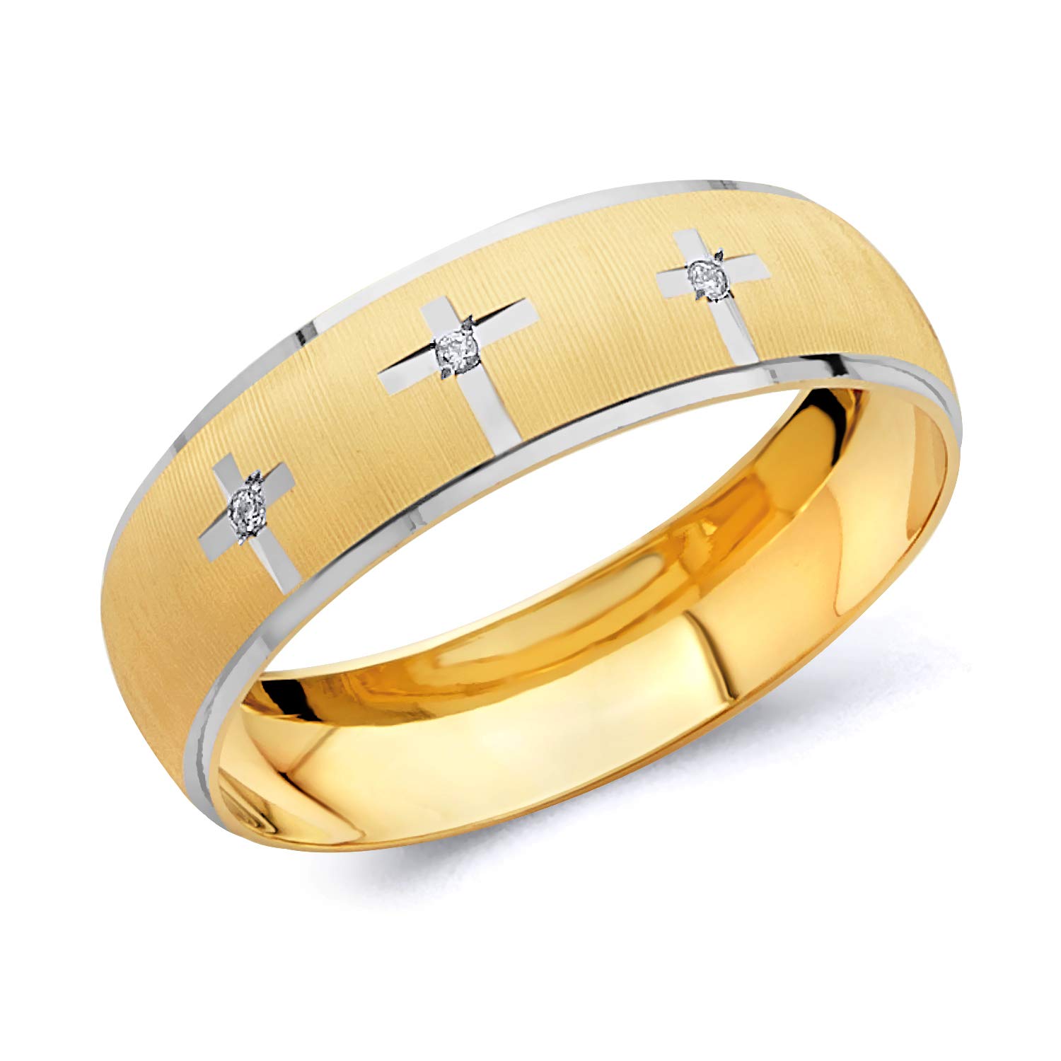 Wellingsale 14k Two-Tone Gold Men's Wedding Band - White & Yellow Gold Polished Diamond Cut Cubic Zirconia Ring for Men - Perfect for Engagement, Anniversary & Special Occasions
