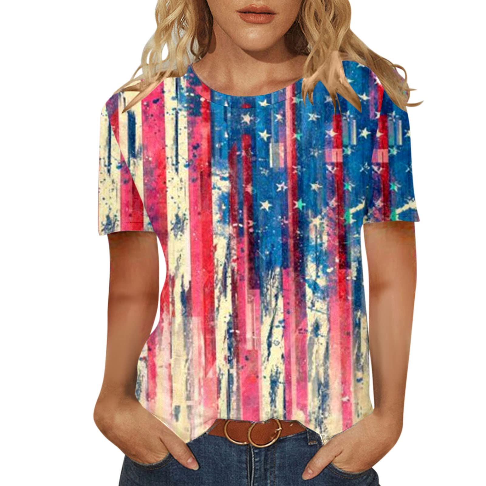 Women's Summer Short Sleeve V-Neck T-Shirt - Gradient Color Loose Casual Blouse for Women | Perfect for Beach, Vacation & Everyday Wear