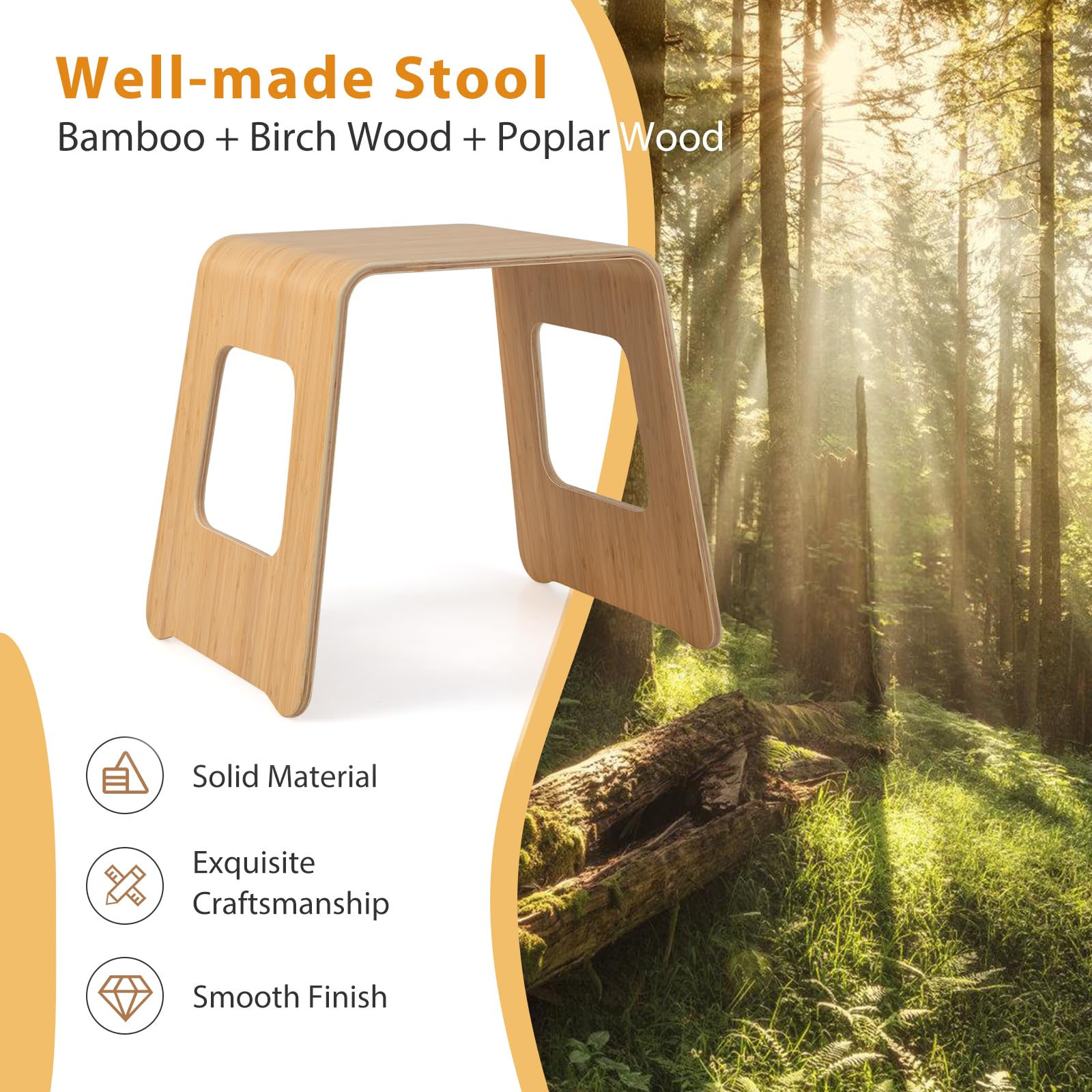 Giantex Set of 4 Bamboo Stools 18 Inch - No Assembly Vanity Stool & Shoe Changing Bench with Non-Slip Foot Pads - Wooden Stackable Chairs for Classroom, Elementary School, Dining Room & Small Spaces - Perfect for Adults, Kids & Home Decor