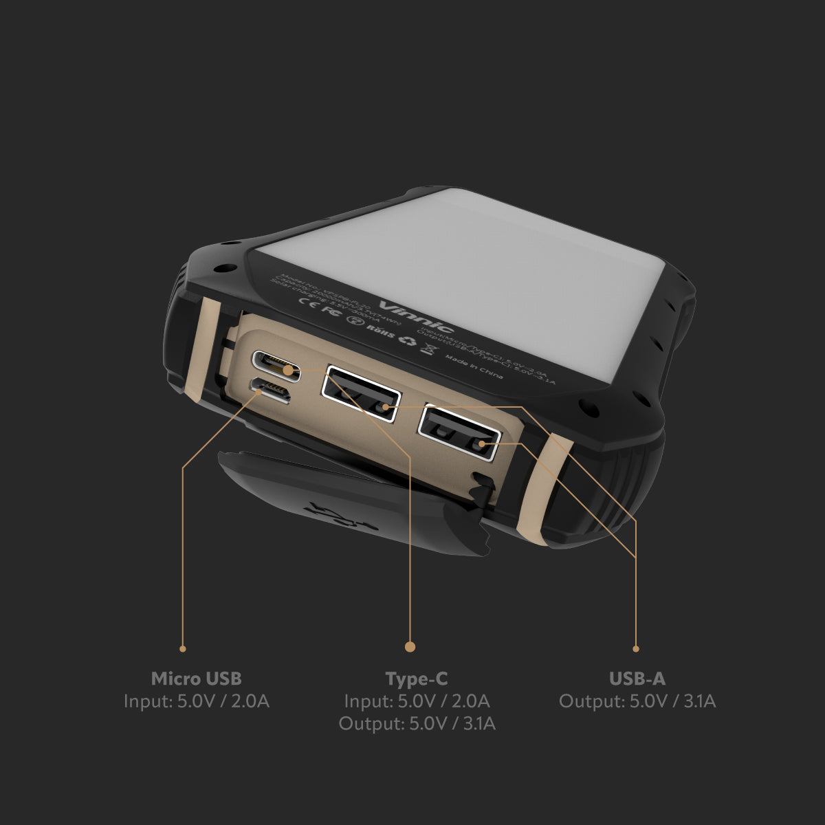 SACA PEAK 10000mAh Solar Power Bank with Full LED Display - Portable Solar Charger for Outdoor Camping, Hiking, Emergency & Travel
