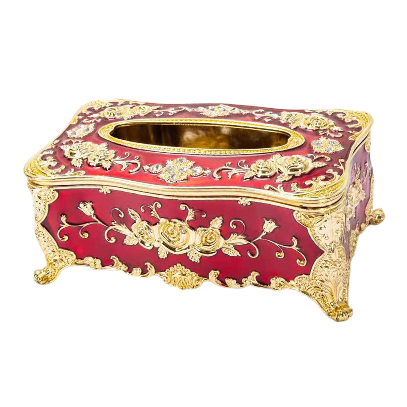 Baoblaze Rectangular Tissue Box Cover - Decorative Household & Office Paper Holder for Bathroom, Hotel, Living Room - Red Golden Storage Case for Tissues & Napkins