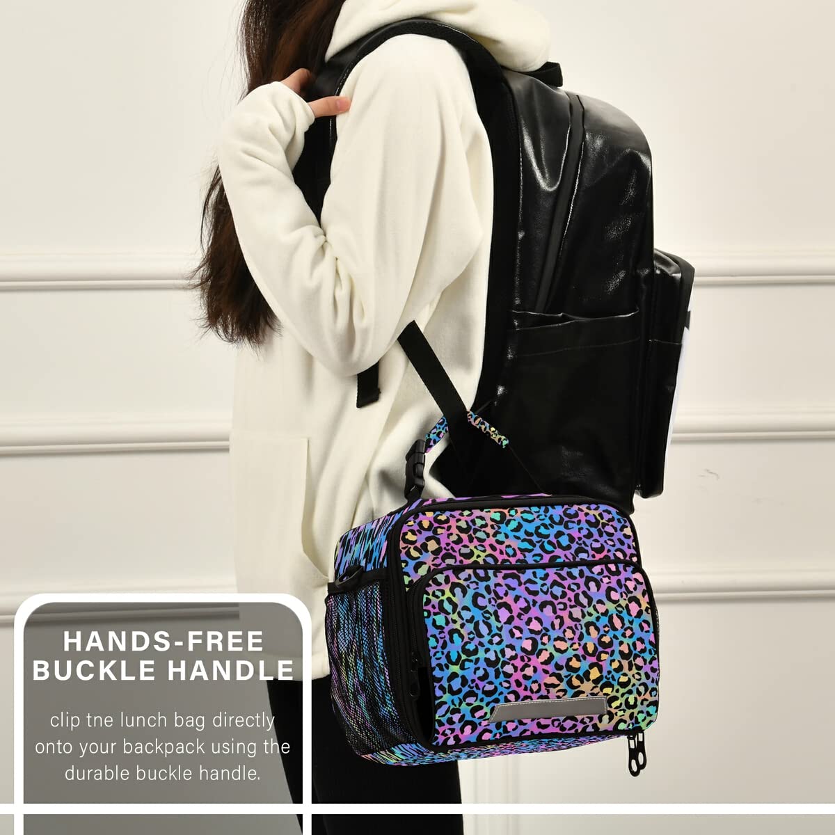 Insulated Lunch Bag for Women & Men - Rainbow Leopard Design, Adjustable Shoulder Strap, Perfect for Work, Office, School & Picnic | MNSRUU Reusable Lunch Tote