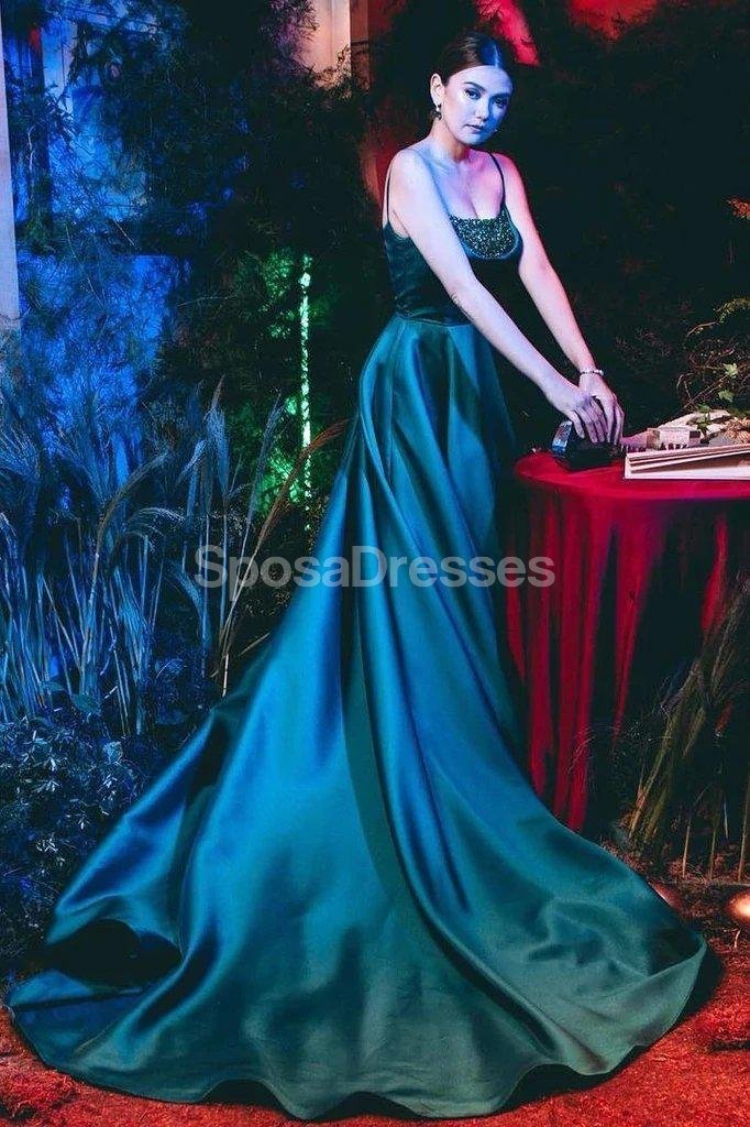 Emerald Green Beaded Spaghetti Strap Long Evening Prom Dress - Elegant Formal Gown for Homecoming, Ball, Wedding & Special Occasions