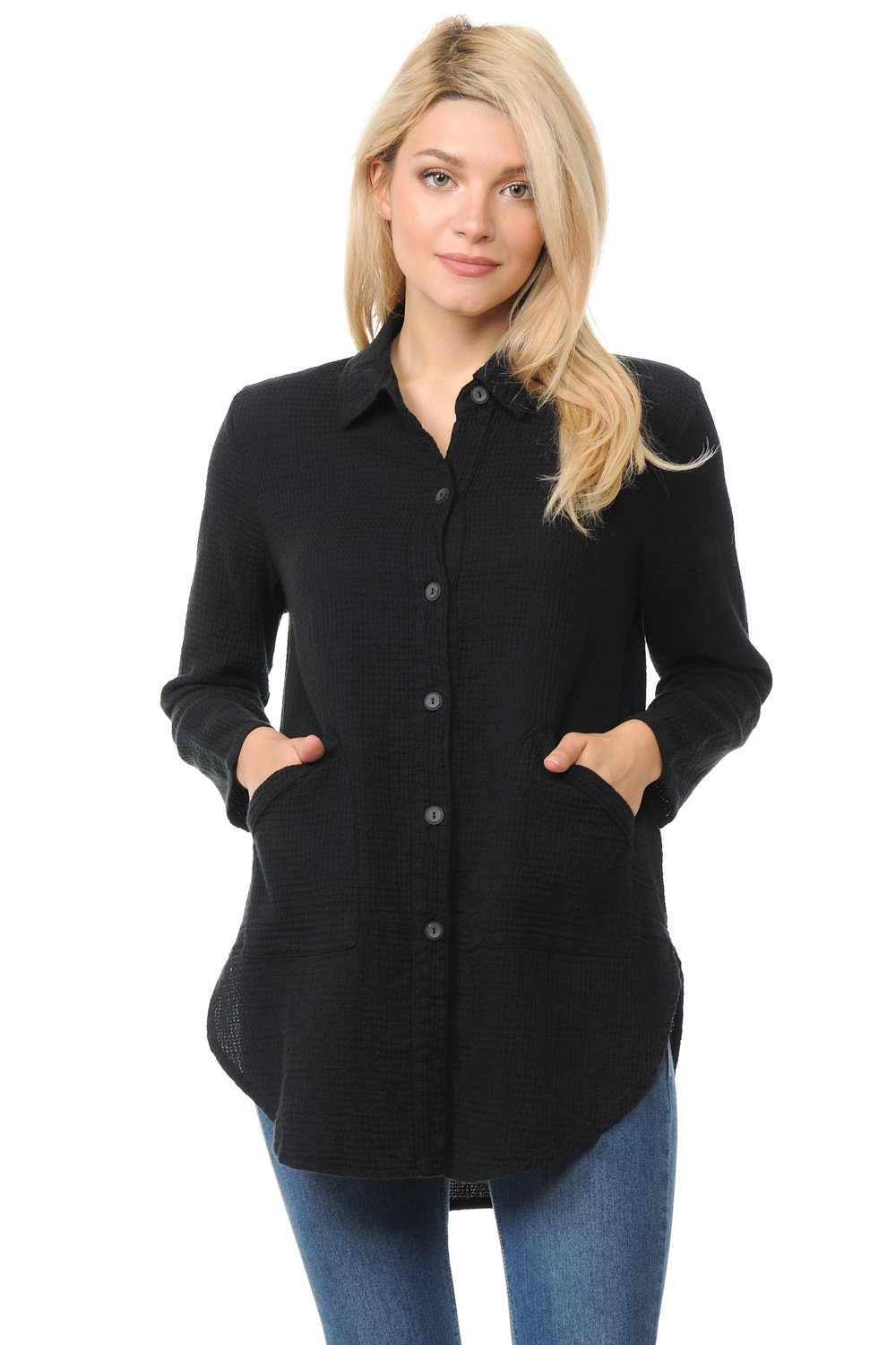 Focus Fashion Women's Cotton Mini Waffle Tunic Top Shirt LW110 - Soft & Breathable Casual Blouse for Summer, Work, and Weekend Outings