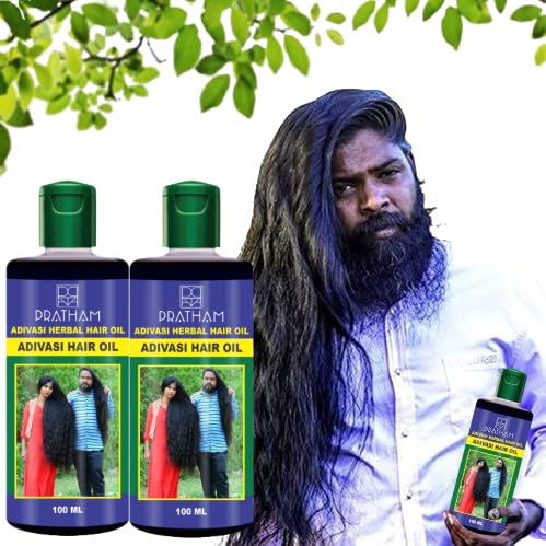PRATHAM Adivasi Herbal Hair Oil for Hair Growth & Fall Control - 100% Natural Ayurvedic Treatment for Women & Men - 2 Pack (100ml Each) - Promotes Stronger, Longer Hair for Daily Care & Scalp Nourishment