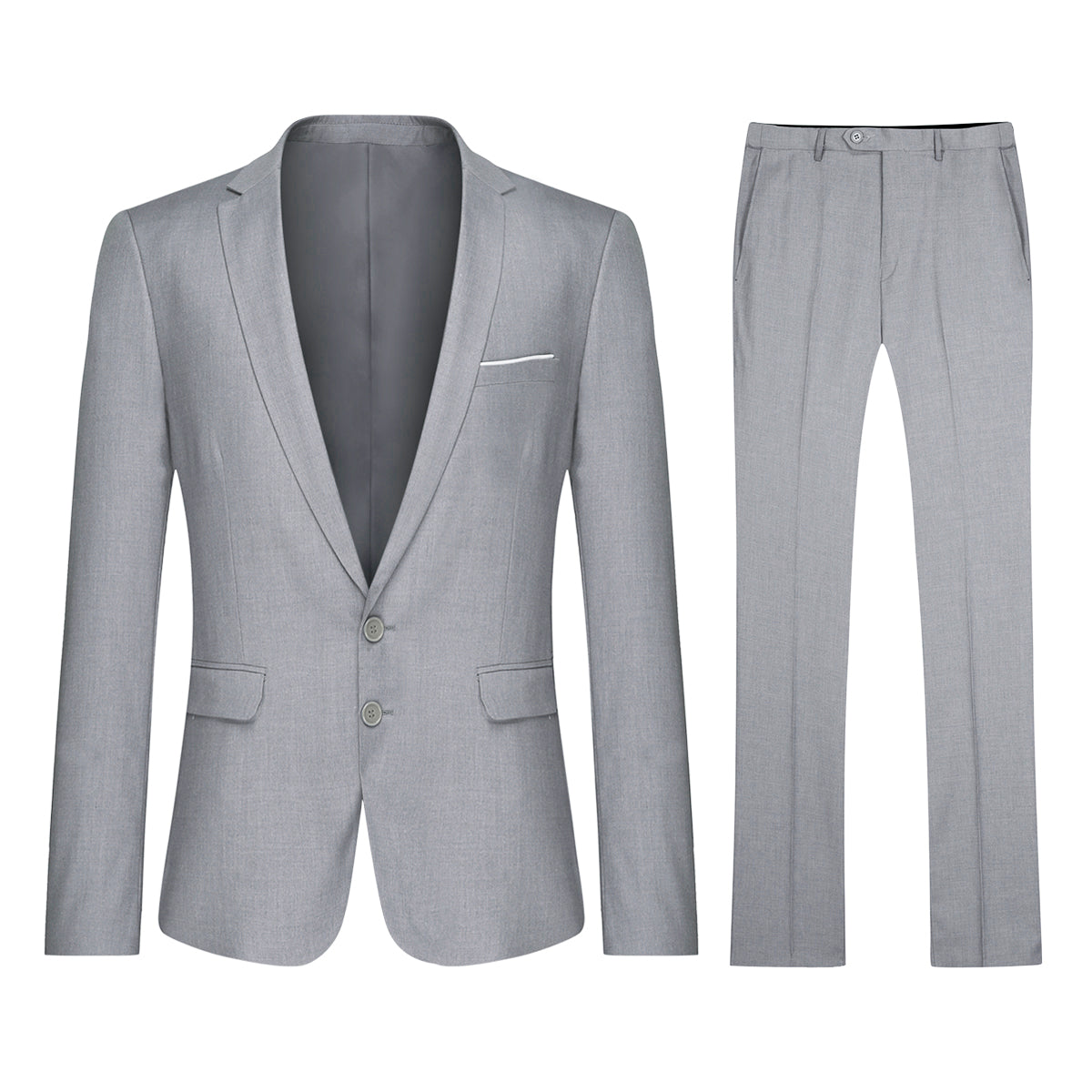 Men's 2-Piece Slim Fit Two-Button Light Grey Suit - Perfect for Weddings, Business Meetings & Formal Events