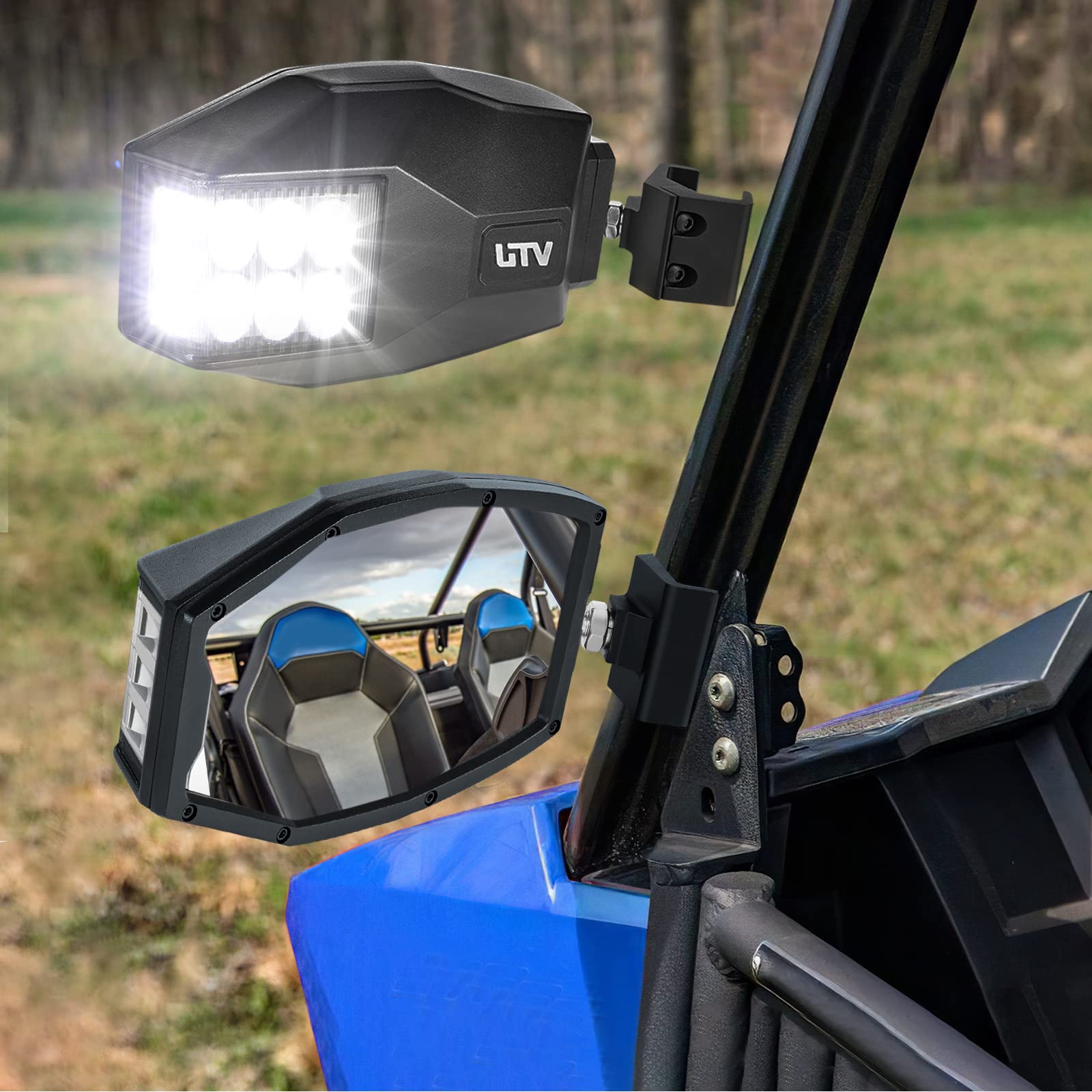 Pro-Fit LED UTV Side View Mirrors - Compatible with Polaris Ranger, Can Am Defender & Maverick Trail - Durable Off-Road Rear View Mirrors for Enhanced Visibility & Safety - Perfect for Night Riding, Hunting & Farm Work