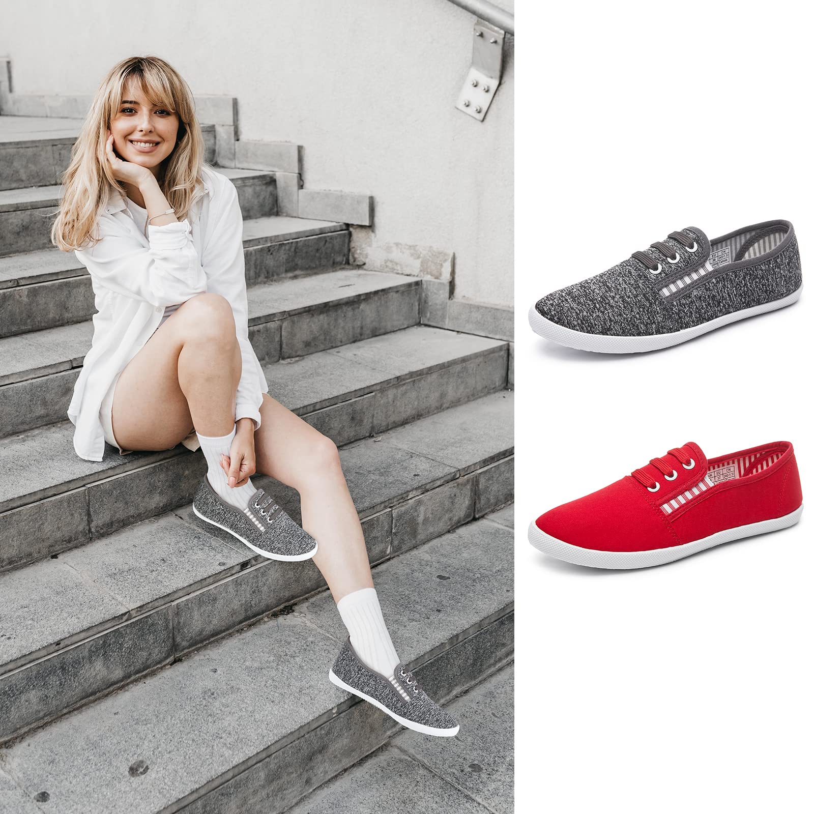 Women's Canvas Slip-On Sneakers - Comfortable Casual Walking Shoes for Women | Non-Slip Flat Dress Shoes & Work Shoes | Perfect for Office, Travel, and Daily Wear