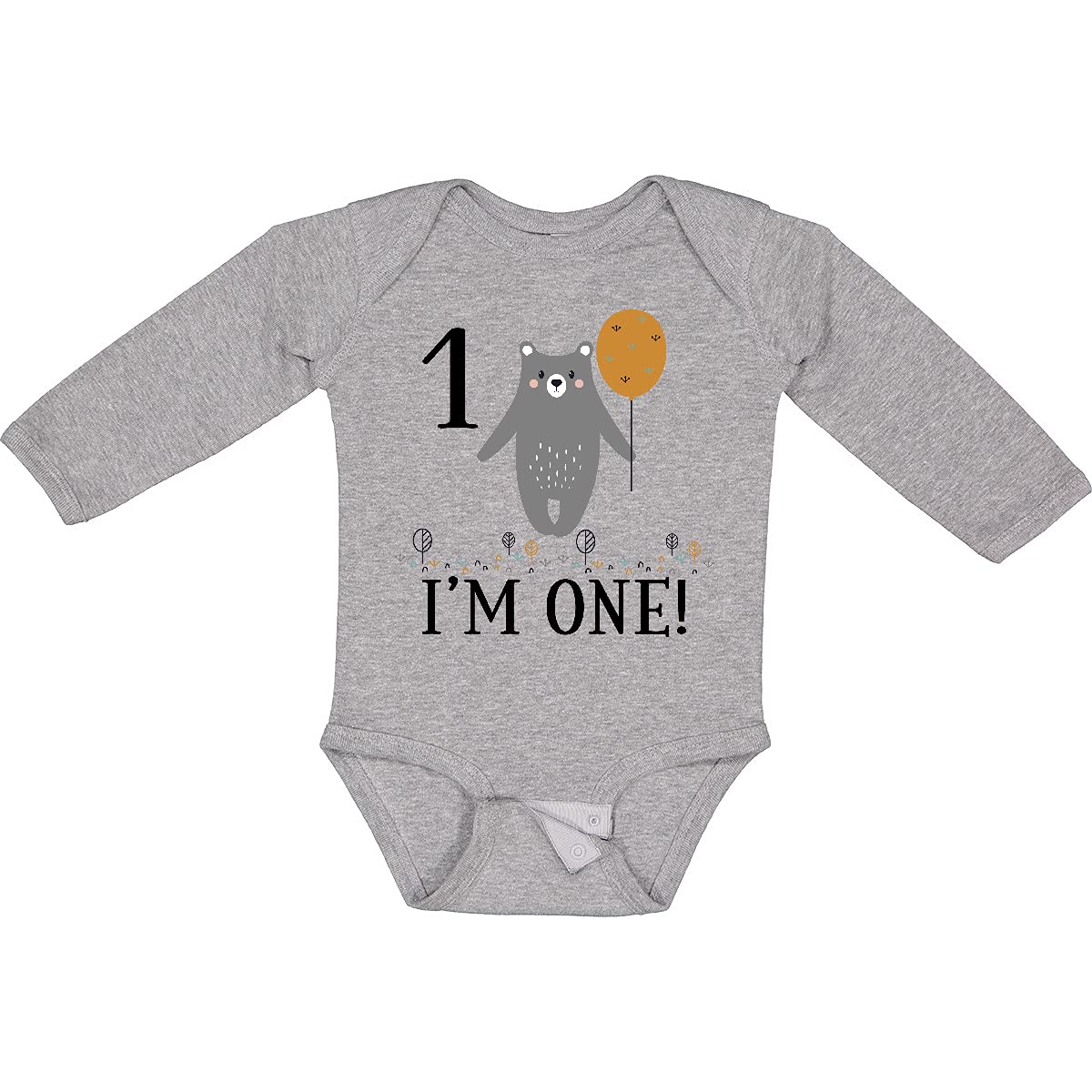 Inktastic 1st Birthday Woodland Bear 1 Year Old Long Sleeve Baby Bodysuit - Perfect for Birthday Parties, Photo Shoots & Special Occasions