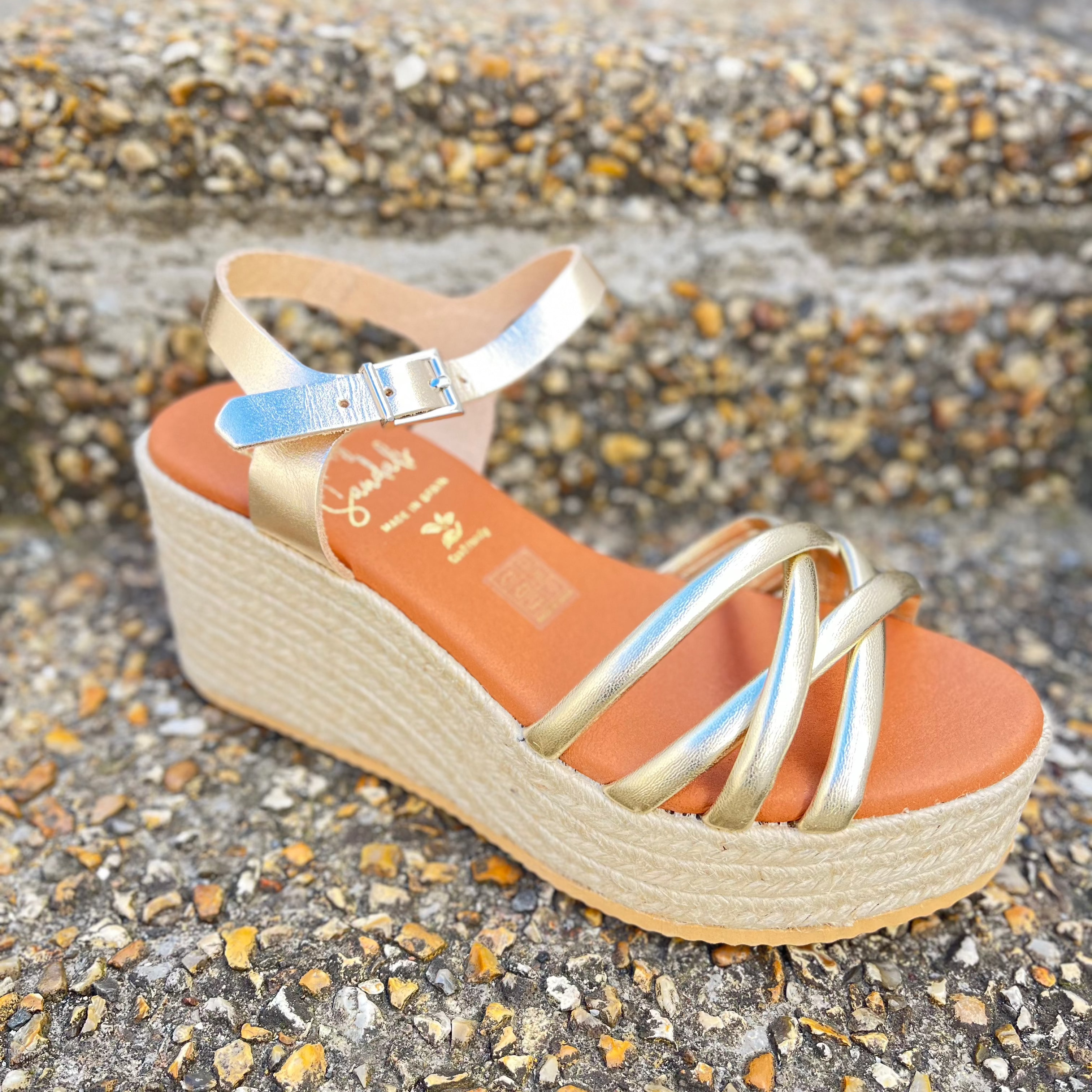OH MY SANDALS Women's Gold Multi Strap Platform Wedge Sandals 5739 - Comfortable High Heel Summer Beach Shoes for Outdoor Parties & Vacation