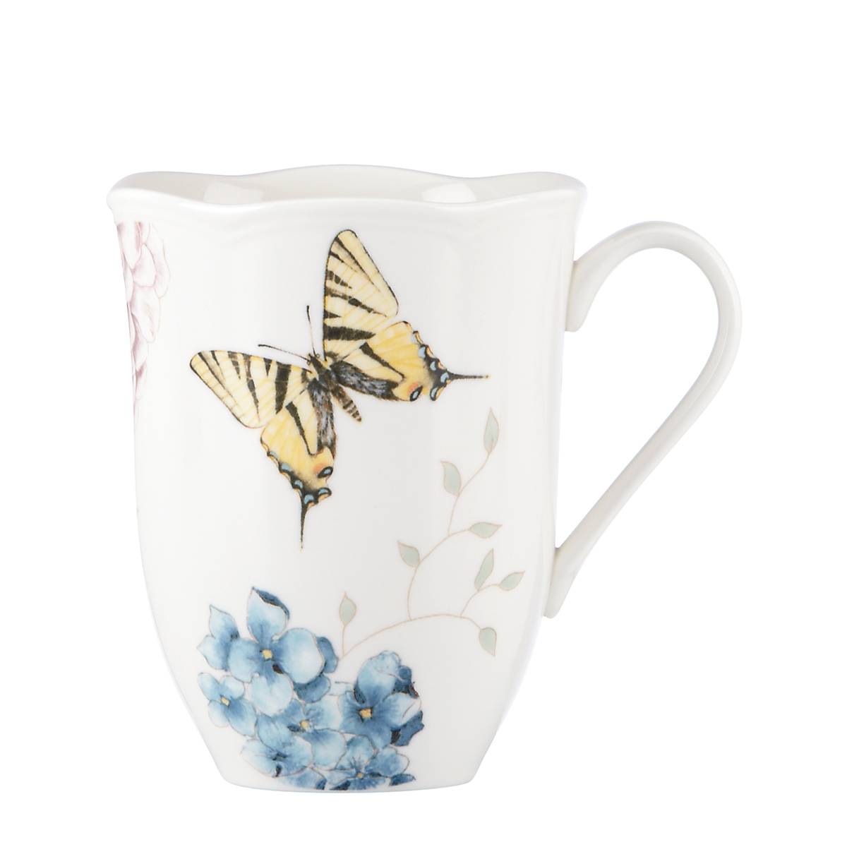 Butterfly Meadow Hydrangea Ceramic Coffee Mug - 15oz Floral Design Tea Cup with Handle - Perfect for Home, Office & Gift Giving