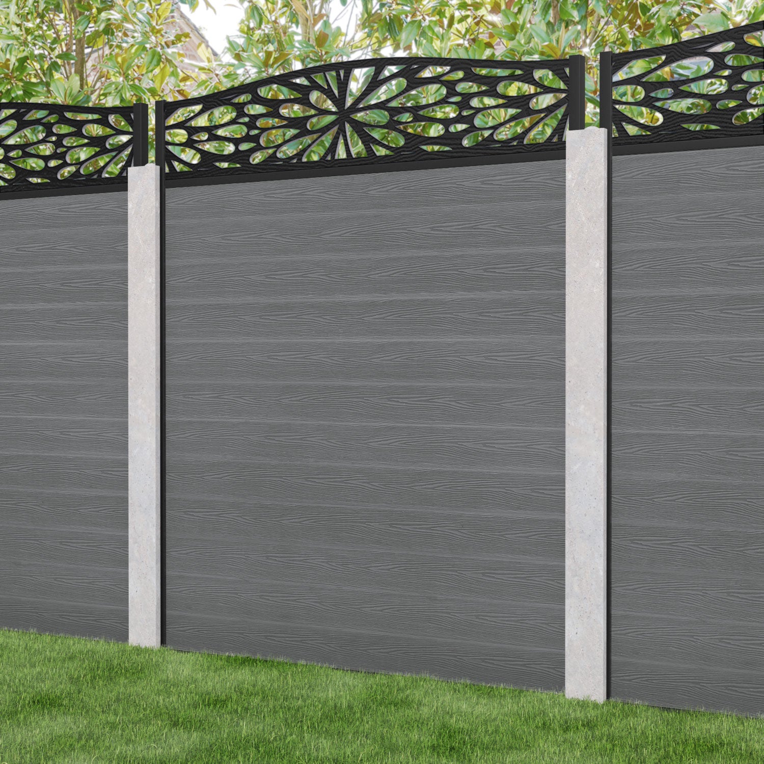 Classic Blossom Curved Top Fence Panel - Mid Grey - Fits Existing Concrete Posts | Perfect for Garden Borders, Backyard Privacy, and Decorative Landscaping