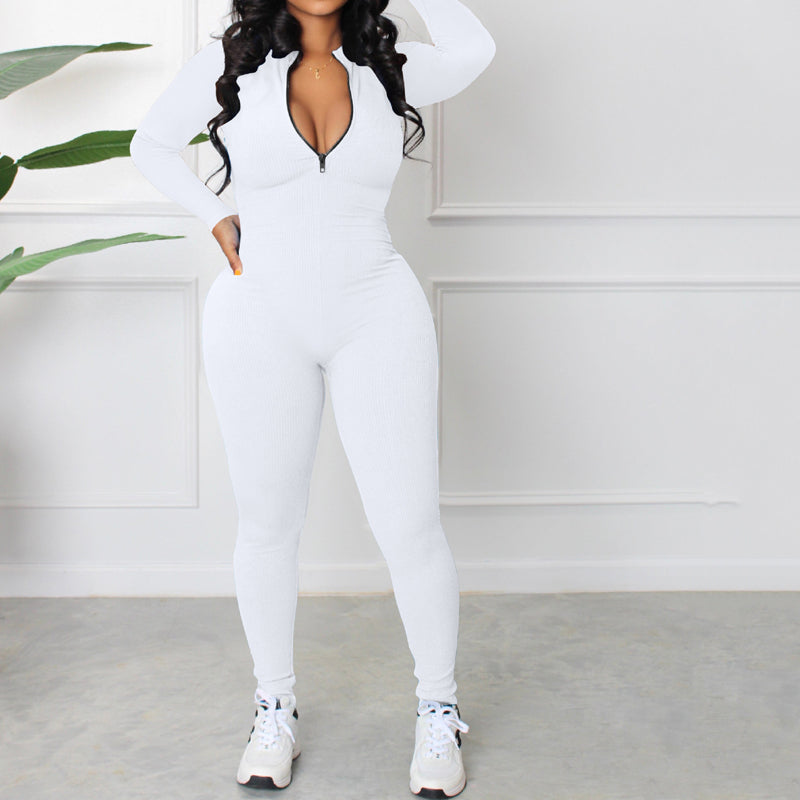 Sport Jumpsuit with Silver Zipper - Athletic Wear for Women & Men - Perfect for Gym, Running & Outdoor Activities