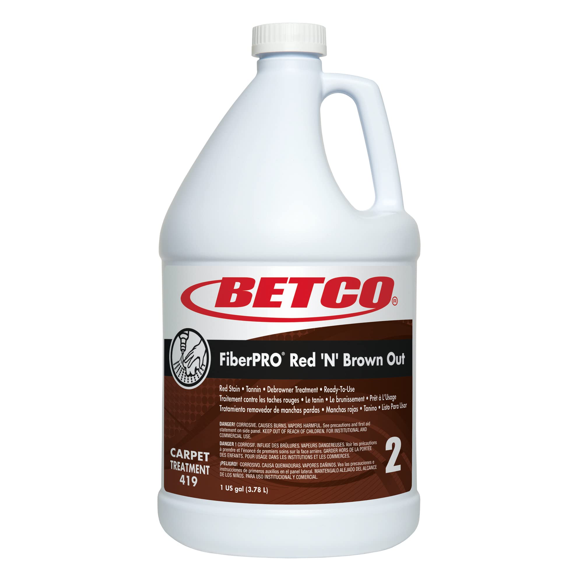 Betco FiberPRO Red 'N' Brown Out Carpet Stain Remover Treatment - 1 Gallon (Case of 4) - Professional Carpet Cleaning Solution for Tough Stains in Homes, Offices & Hotels