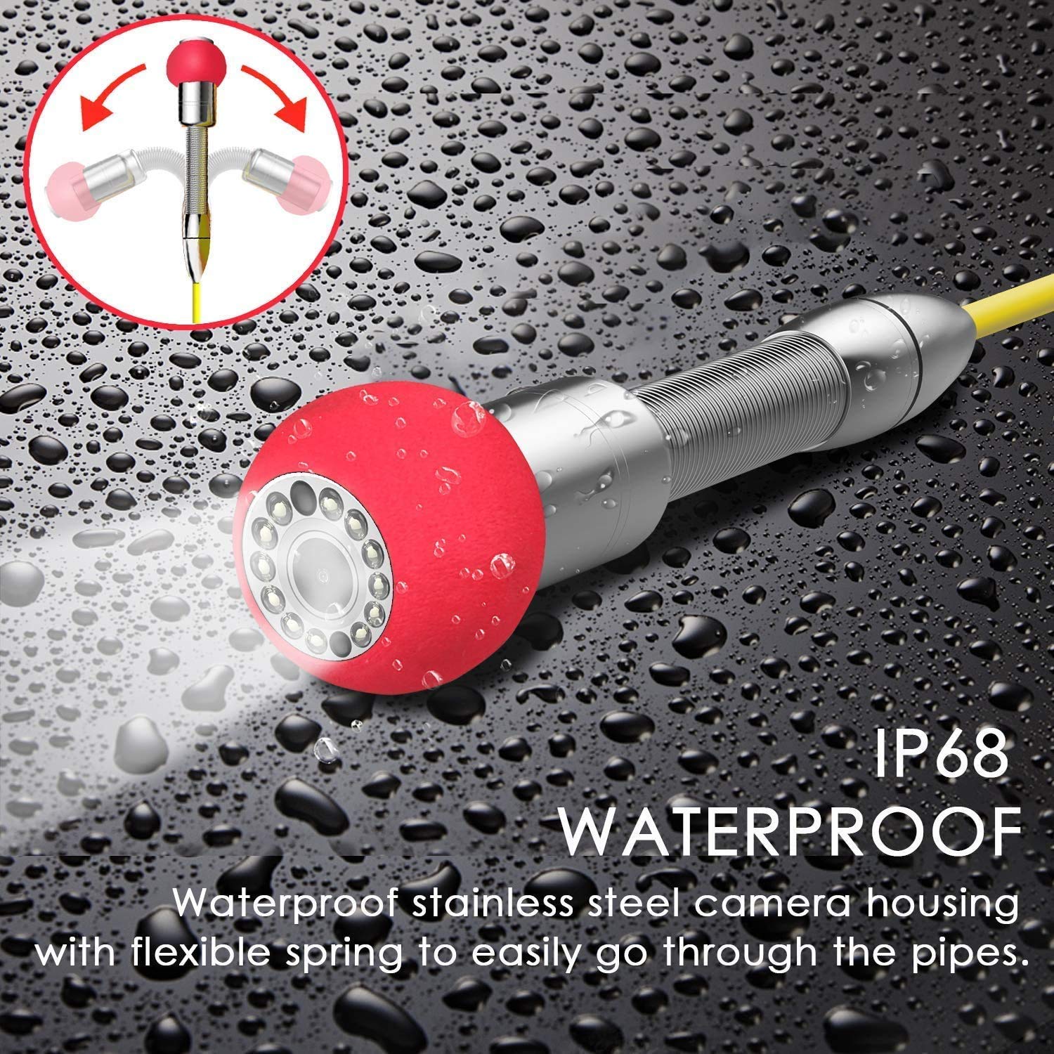 Waterproof IP68 Industrial Endoscope Camera Head for Pipe Inspection - HD Video Inspection System for Plumbing, HVAC & Sewer Maintenance
