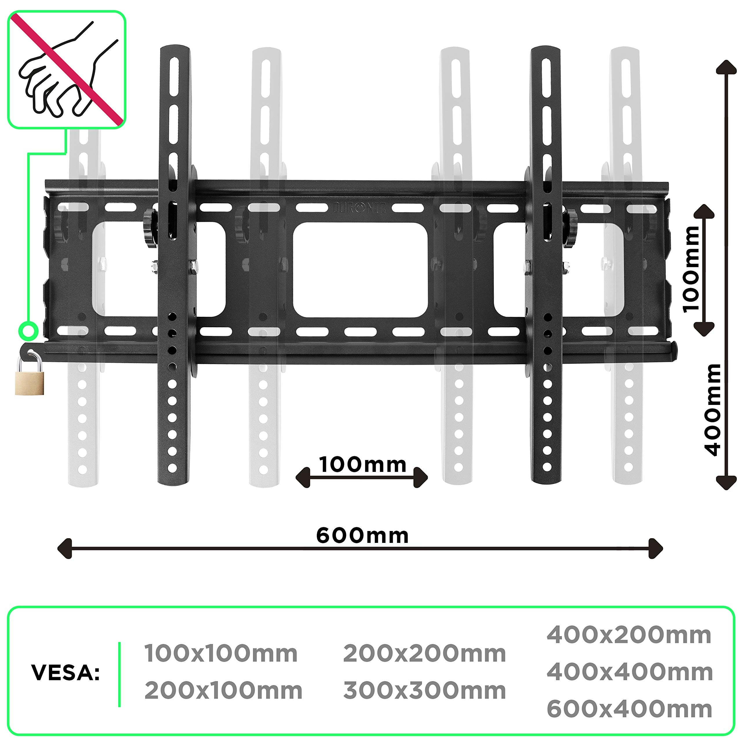 Duronic TVB103M Heavy Duty Tilting TV Wall Mount Bracket for 32-65 Inch Screens | Adjustable VESA 200x200 to 600x400 | Perfect for Living Room, Bedroom & Home Theater Setup (Black)