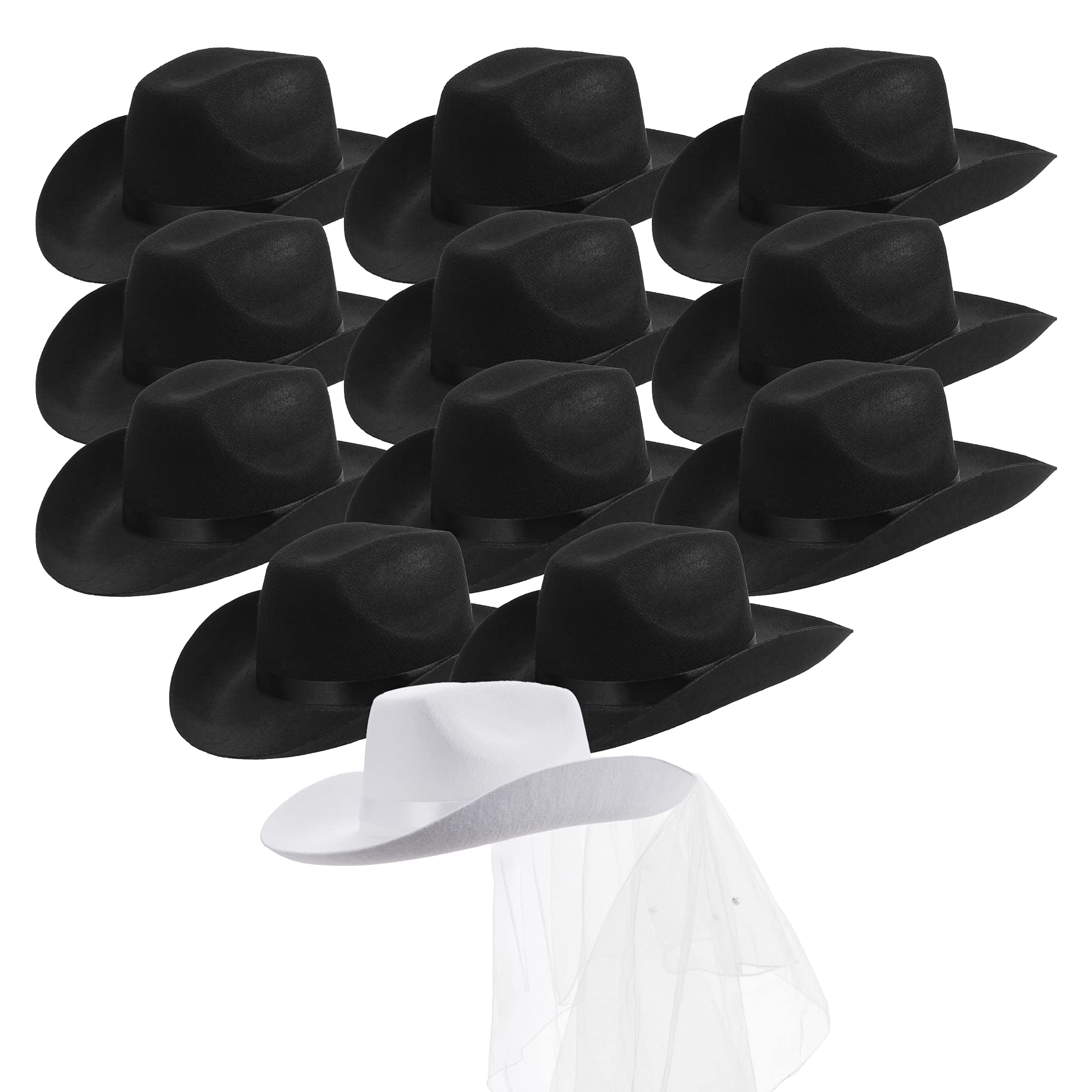 Pop Fizz Designs Bachelorette Party Cowgirl Hats Set - Bride White Cowboy Hat & Matching Cowgirl Hats for Western Theme Parties, Bridal Showers & Country Weddings