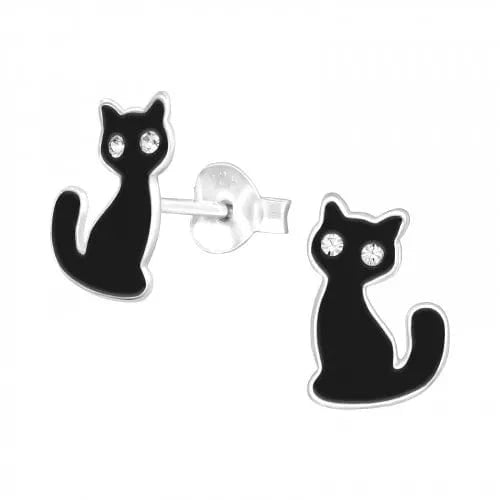 Kids Silver Black Cat Stud Earrings - Cute Hypoallergenic Earrings for Girls | Perfect for Birthdays, Halloween & Everyday Wear