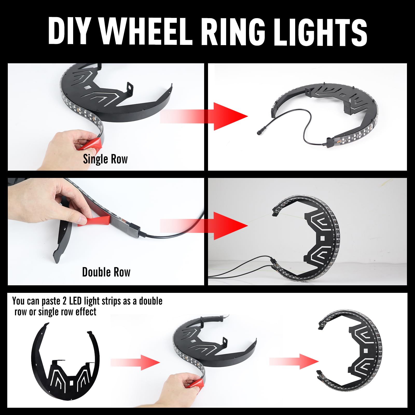 Cam-Am Spyder F3 Wheel Ring Lights (2017-2024 Models F3-S/F3-T/F3 Limited) - Bluetooth RGB LED Accent Lights with Remote Control for Night Riding & Custom Styling
