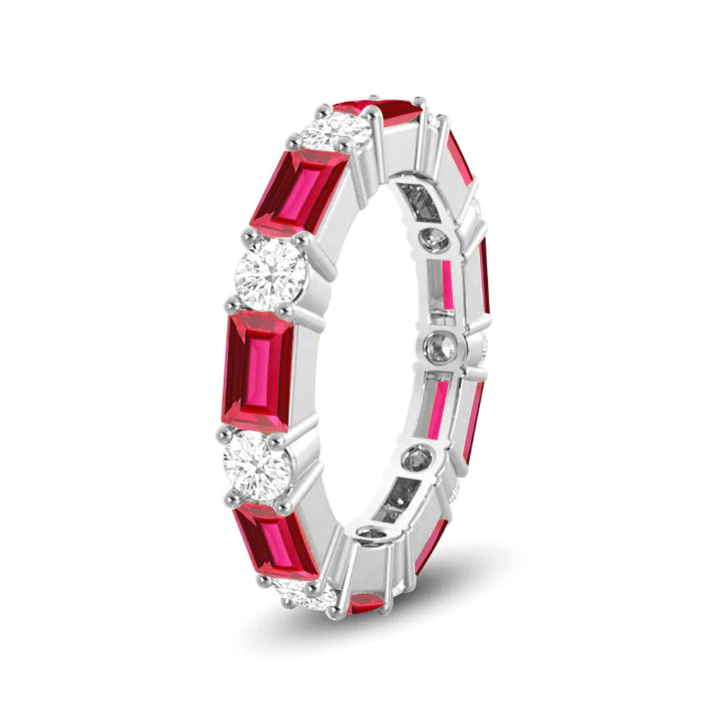 Timeless Created Ruby & Lab Grown Diamond Eternity Band Ring for Women - Perfect for Weddings, Anniversaries & Special Occasions