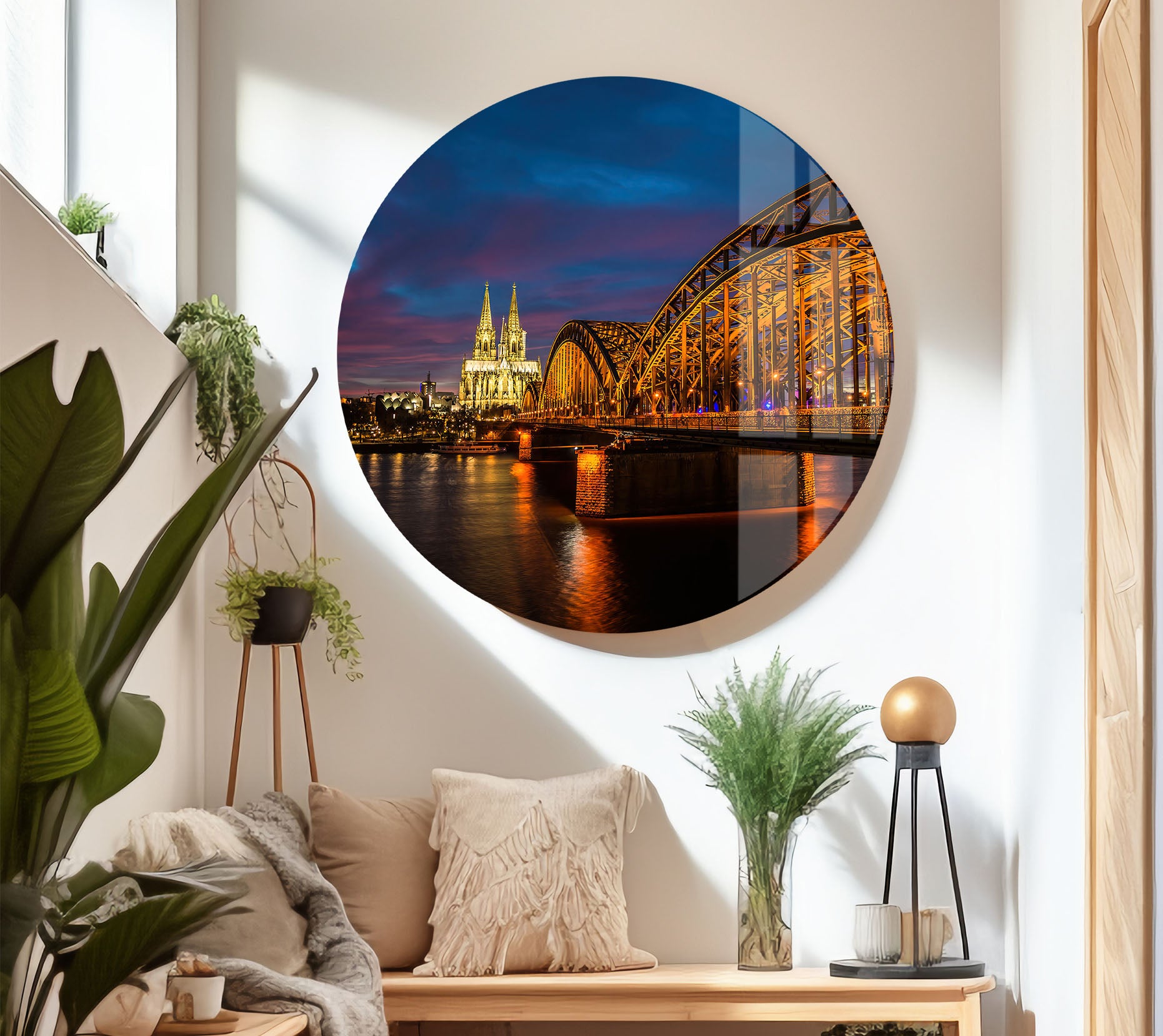 Cologne Cathedral and Hohenzollern Bridge Wall Art - Illuminated Cityscape Glass Print | Stunning German Landmark Decor for Living Room, Office & Gifts