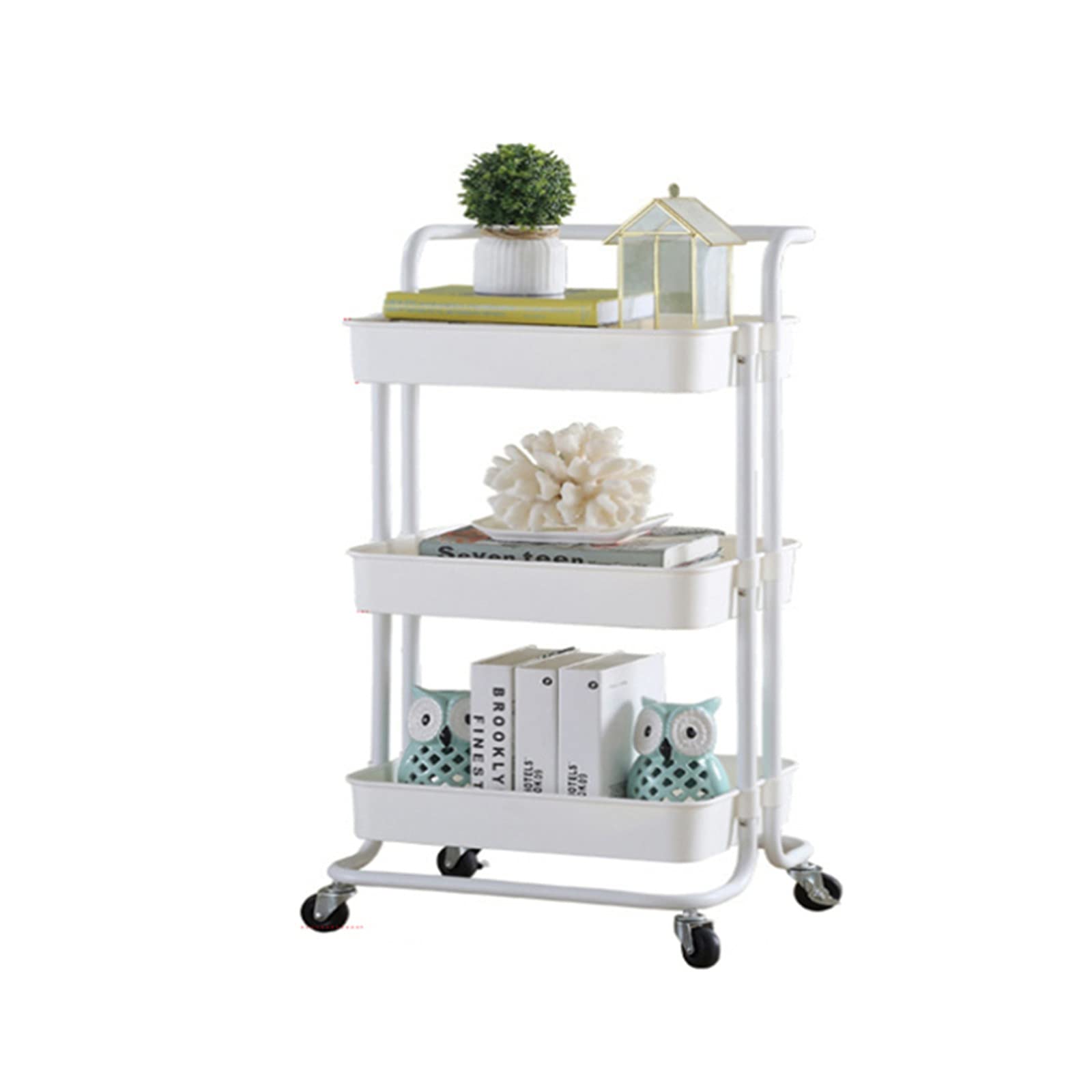 XCJ 3-Tier Kitchen Utility Cart - Foldable Rolling Metal Storage Cart with Wheels for Kitchen, Bathroom, Office, and Dorm Organization