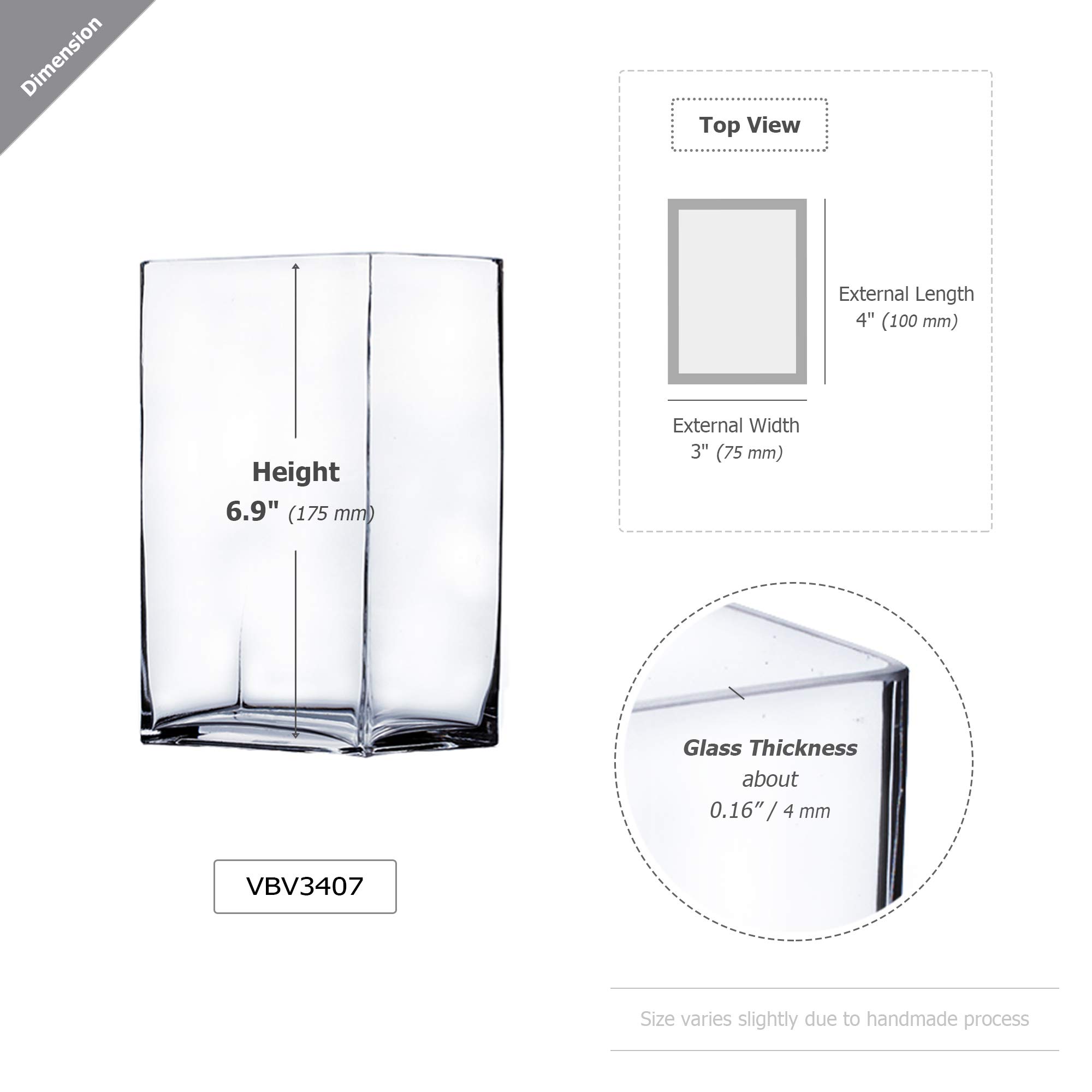 WGV Clear Glass Rectangle Block Vase Bulk - 3
