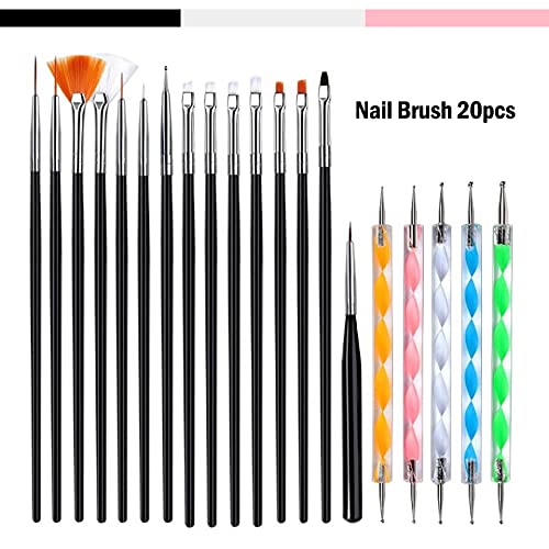 Shills Professional 20-Piece Nail Art Pen Set - 5 Dual-End Dotting Tools + 15 Nail Painting Brushes for UV Gel, DIY Nail Art Design, Dotting & Drawing | Perfect for Salon, Home Manicure & Nail Art Enthusiasts