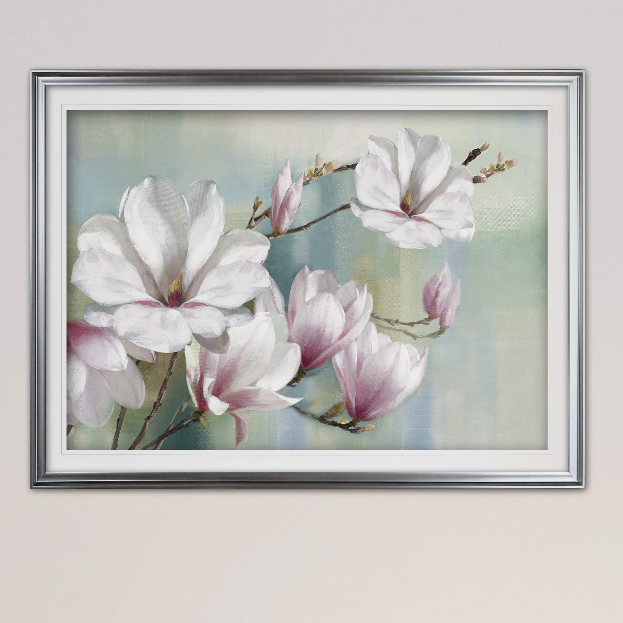 Magnolia Blooms Floral Artwork - Framed Canvas Wall Decor, Giclee Prints for Living Room, Bedroom & Office | Elegant Flower Painting Home Decor