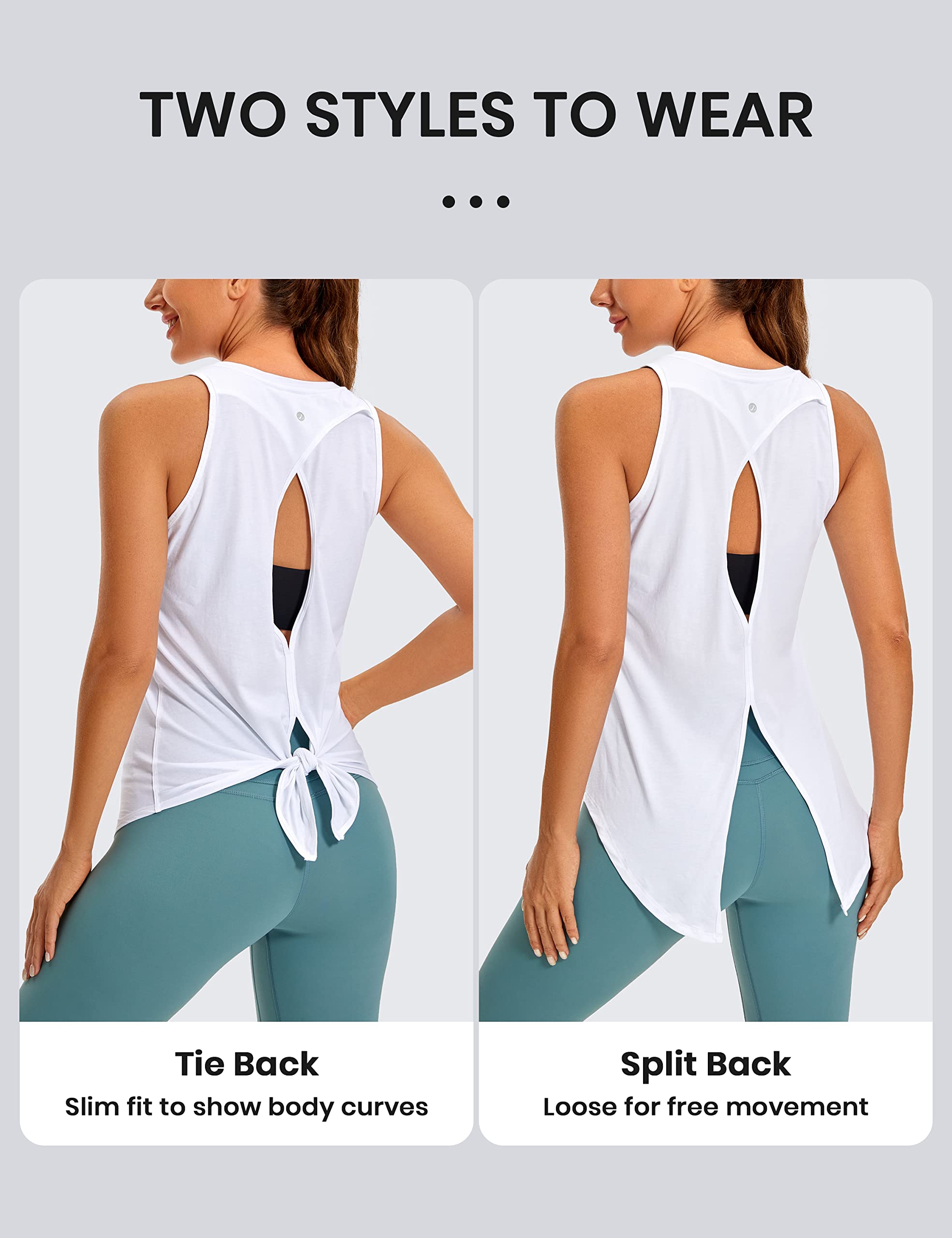 CRZ YOGA Women's Pima Cotton Workout Tank Top - Tie Back Sleeveless Athletic Shirt for Yoga, Gym & Sports | Breathable Open Back Design for Comfortable Training Sessions