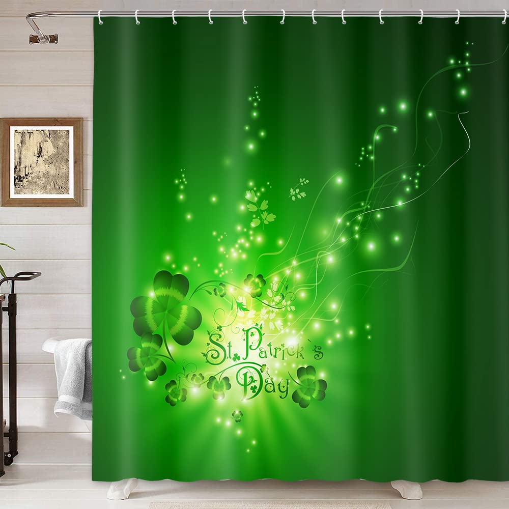St. Patrick's Day Shower Curtain - Waterproof Polyester Fabric with Shamrock Design, Green Magic Backdrop Bathroom Decor (70x70 Inches) - Perfect for St. Patrick's Day Parties, Irish-Themed Bathrooms & Holiday Home Decor