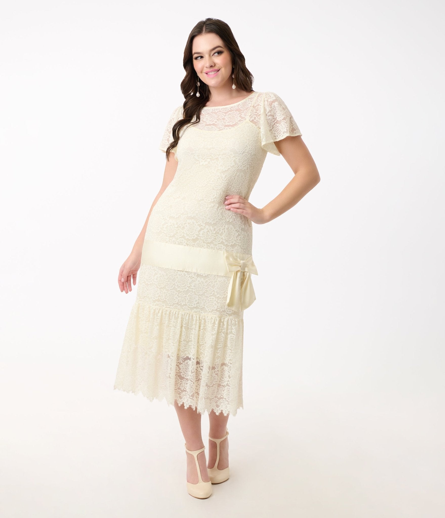 Vintage 1920s Flapper Dress with Ivory Lace & Bow - 1920s Gatsby Party Costume, Roaring 20s Theme Party, Halloween Costume, Historical Reenactment