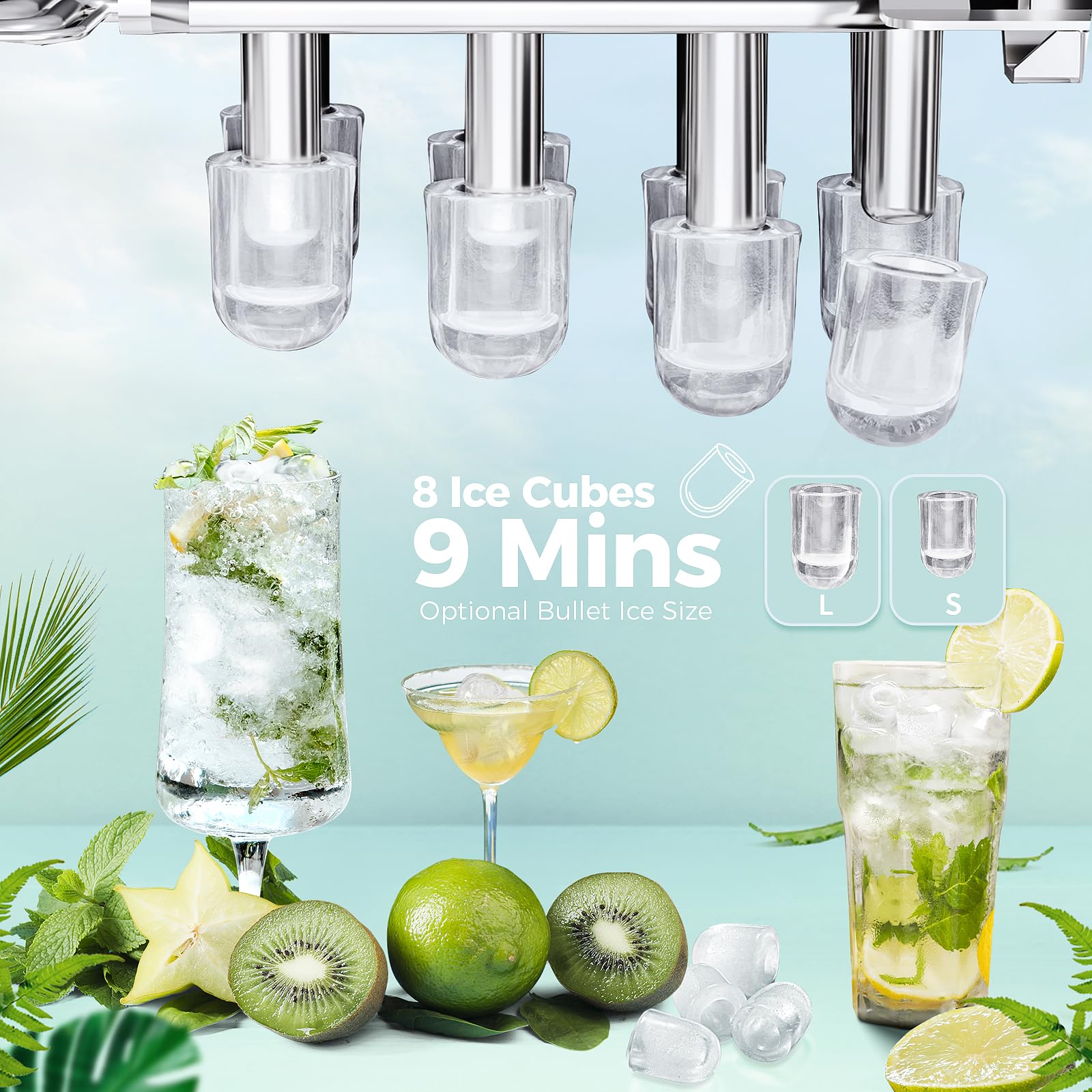 ZAFRO Portable Countertop Ice Maker - 26.5lbs/24H Fast Ice Production, 9-Minute 8-Bullet Ice, Self-Cleaning with Handle & Basket (Black) - Perfect for Home Kitchen, Office, RV & Outdoor Parties