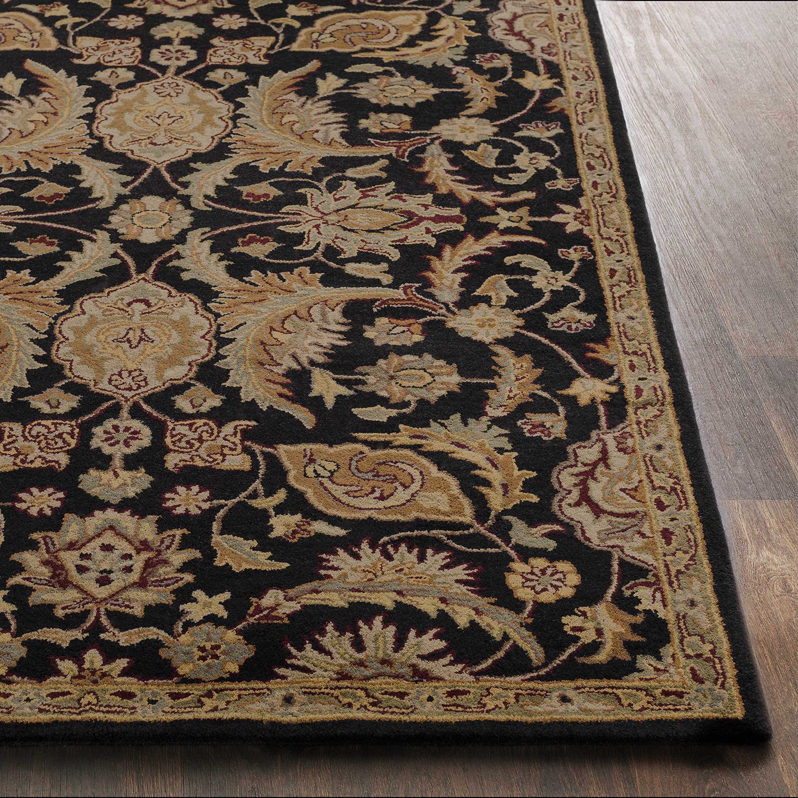 Hauteloom Blomkest Wool Area Rug for Living Room & Bedroom - Traditional Black Purple Beige Design - 2' x 3' - Soft & Durable for Home Decor, Office, or Nursery